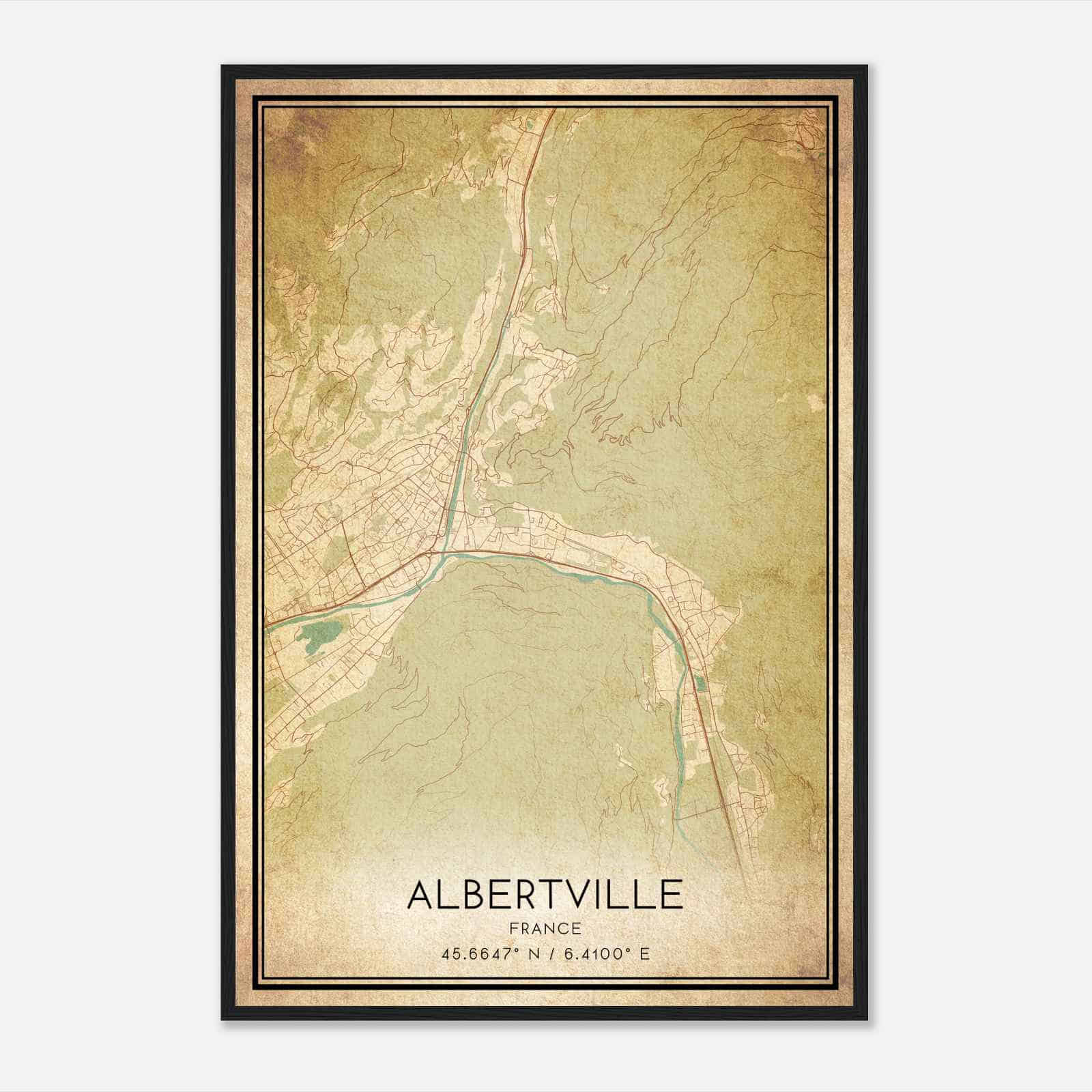 Vintage Albertville France Map Poster, Albertville City Road Wall Art Print