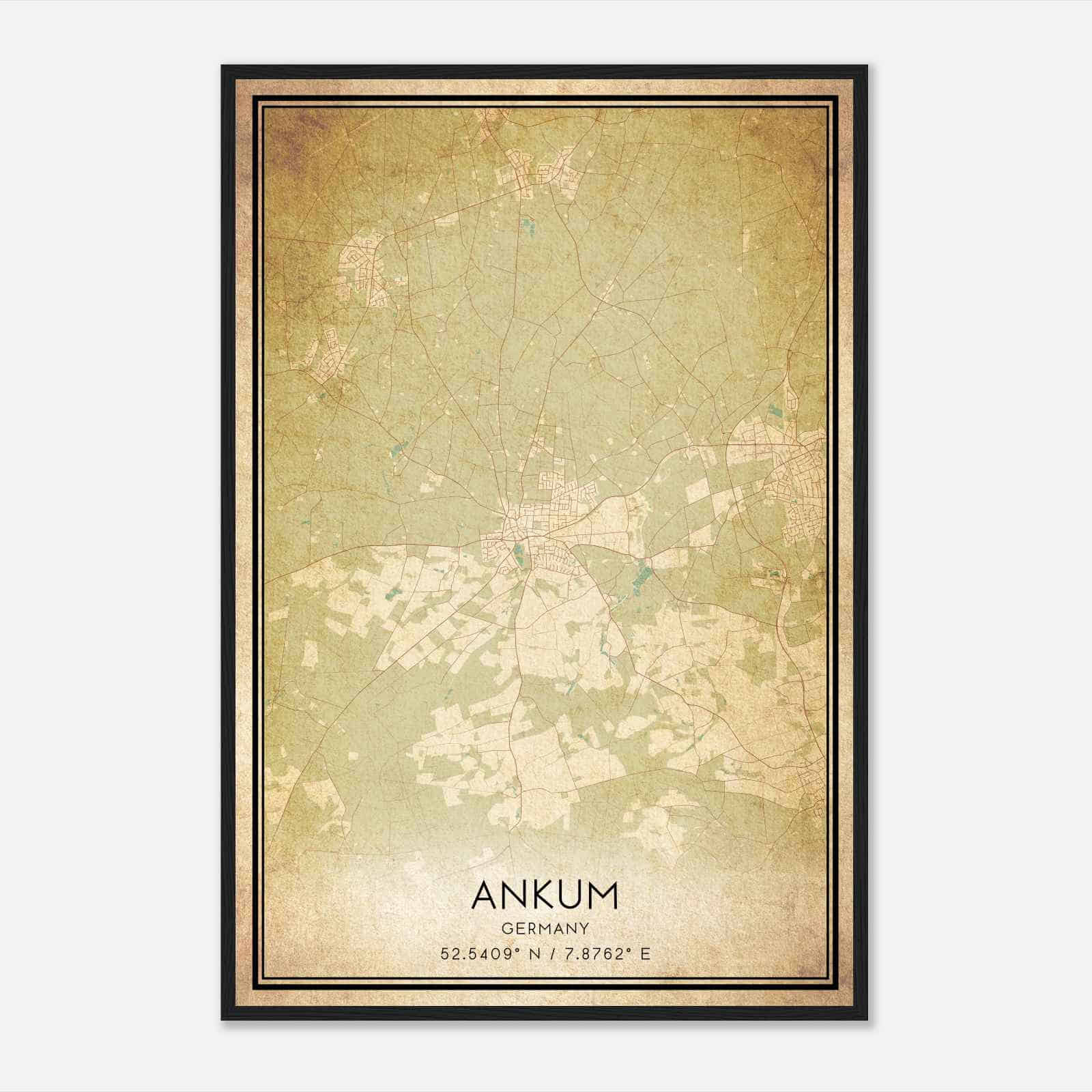 Vintage Ankum Germany Map Poster, Ankum City Road Wall Art Print