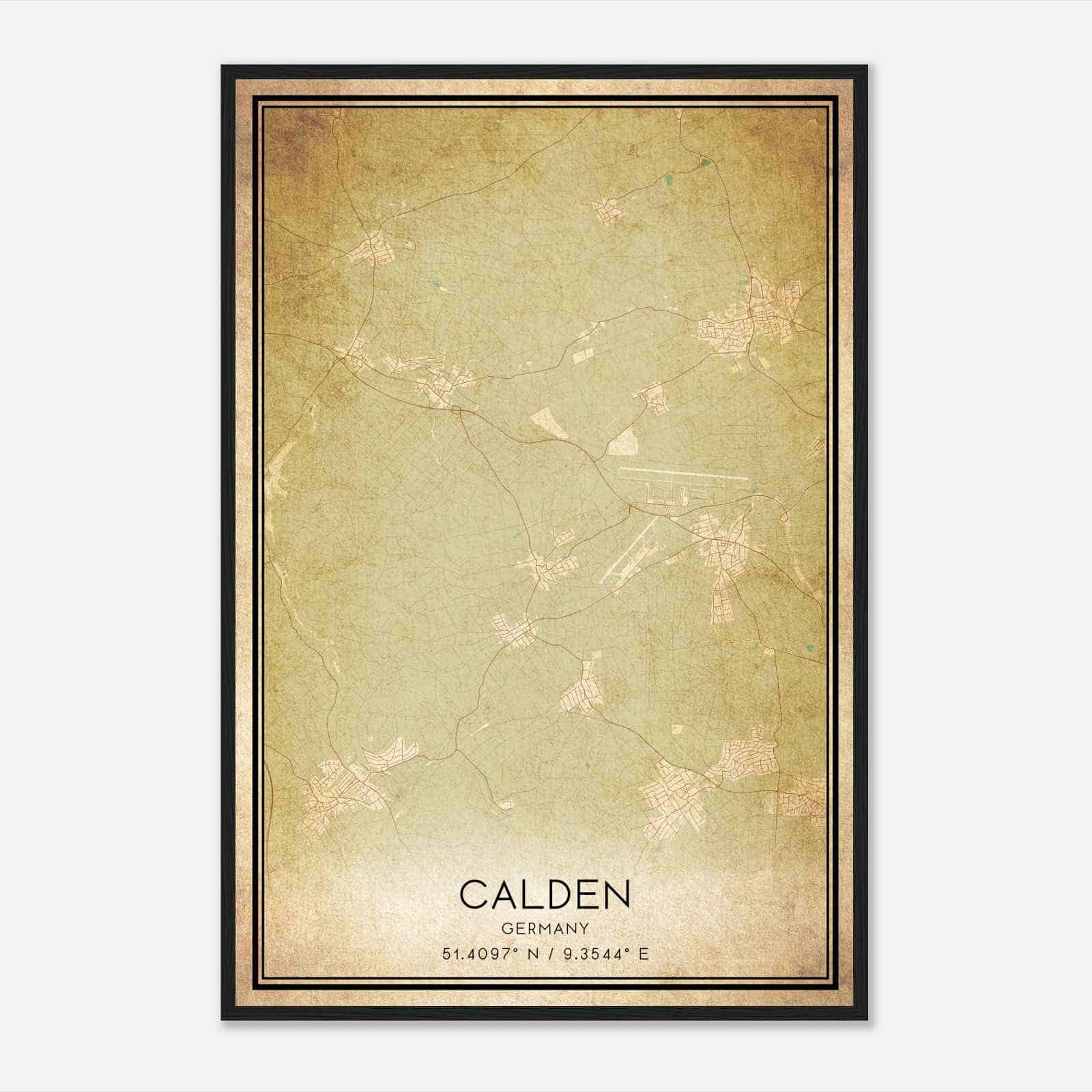 Vintage Calden Germany Map Poster, Calden City Road Wall Art Print