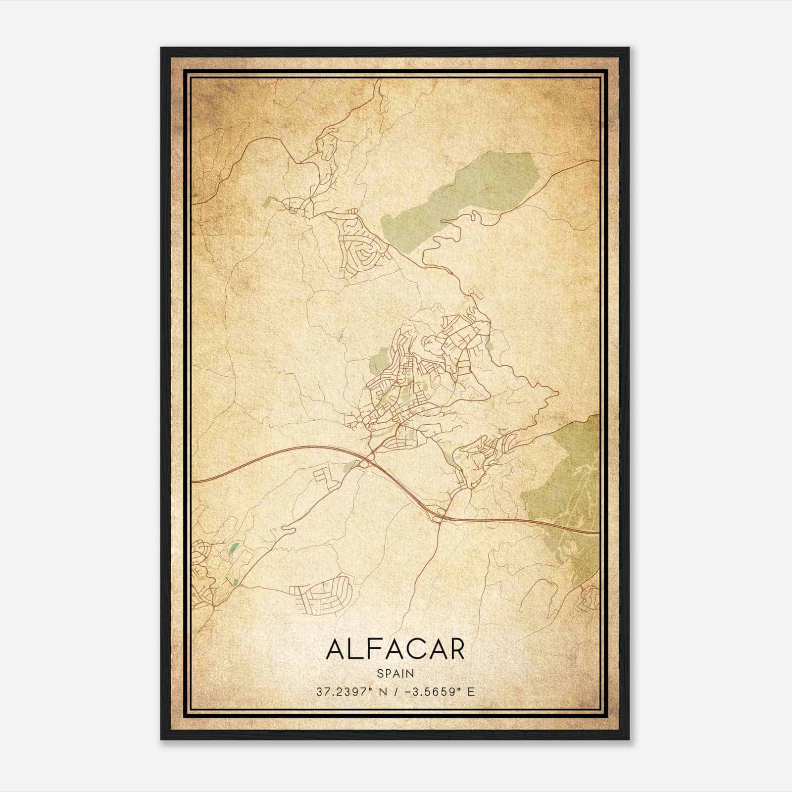 Vintage Alfacar Spain Map Poster, Alfacar City Road Wall Art Print