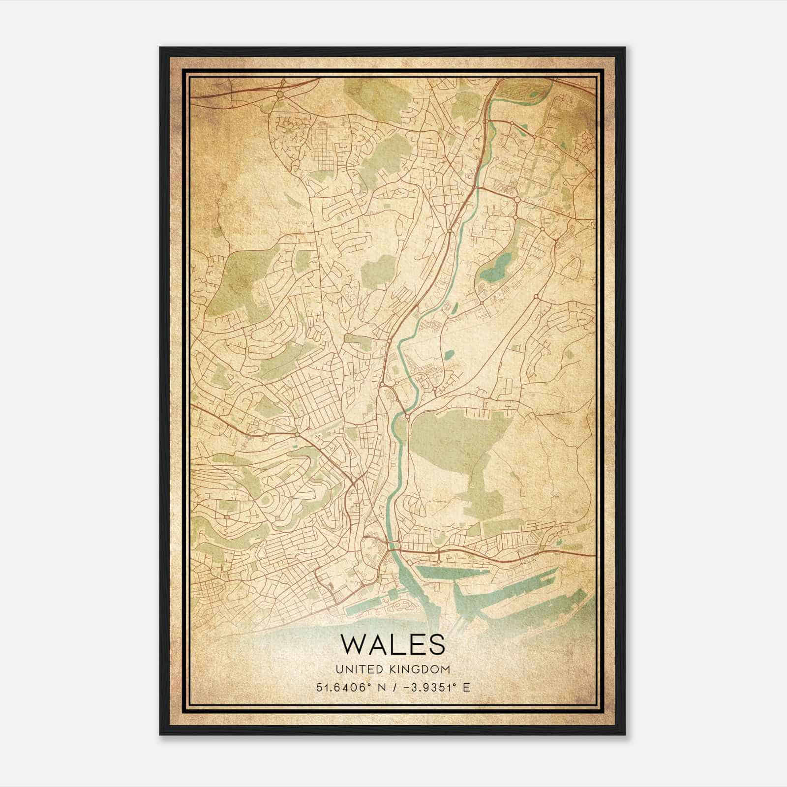 Vintage Landore United Kingdom Map Poster, Landore City Road Wall Art Print