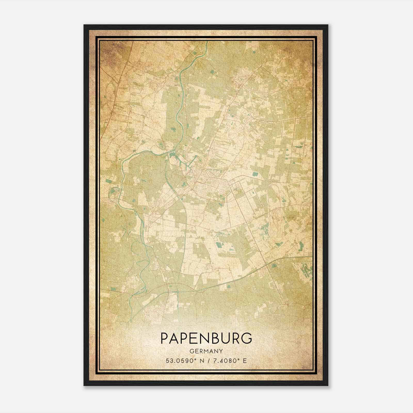 Vintage Papenburg Germany Map Poster, Papenburg City Road Wall Art Print