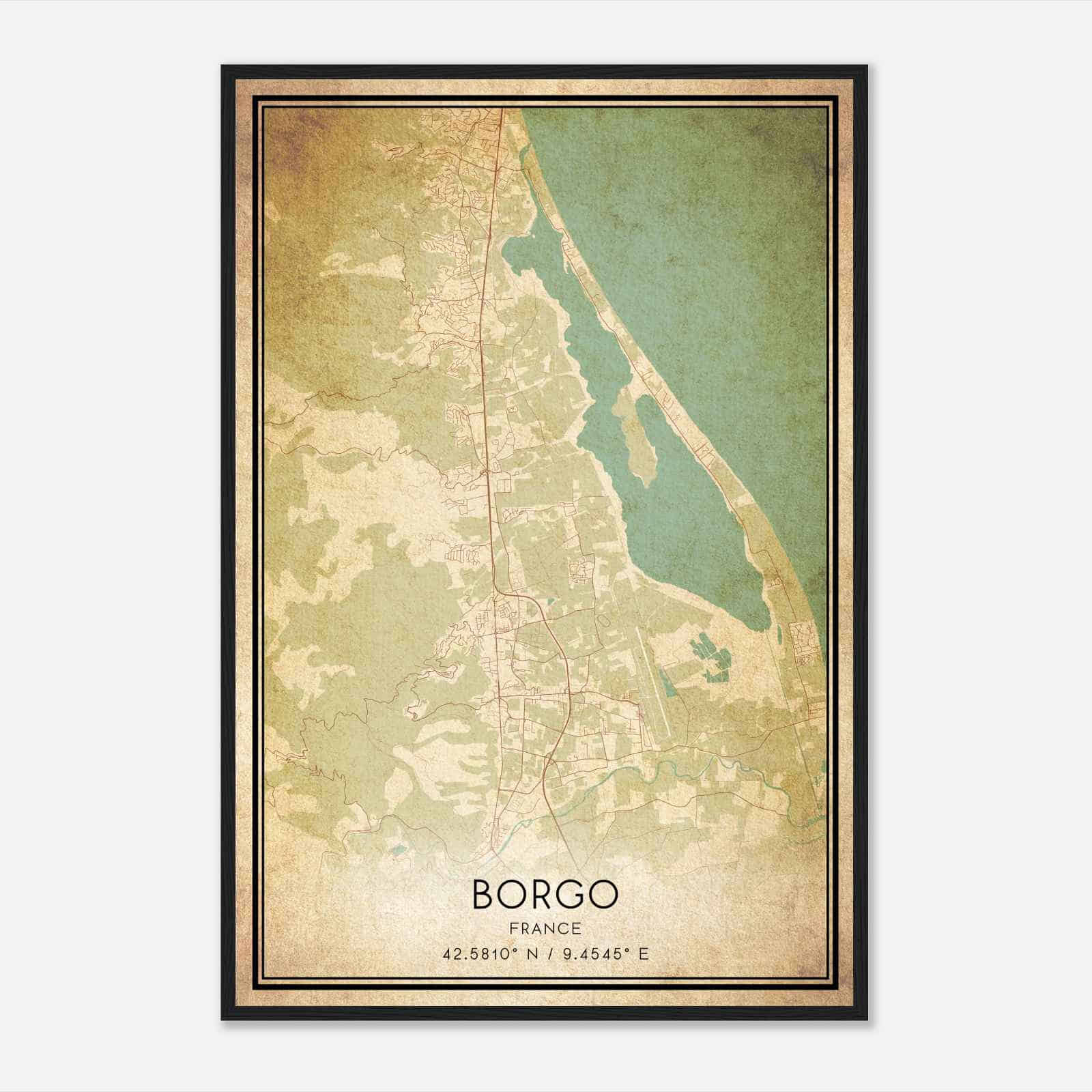 Vintage Borgo France Map Poster, Borgo City Road Wall Art Print