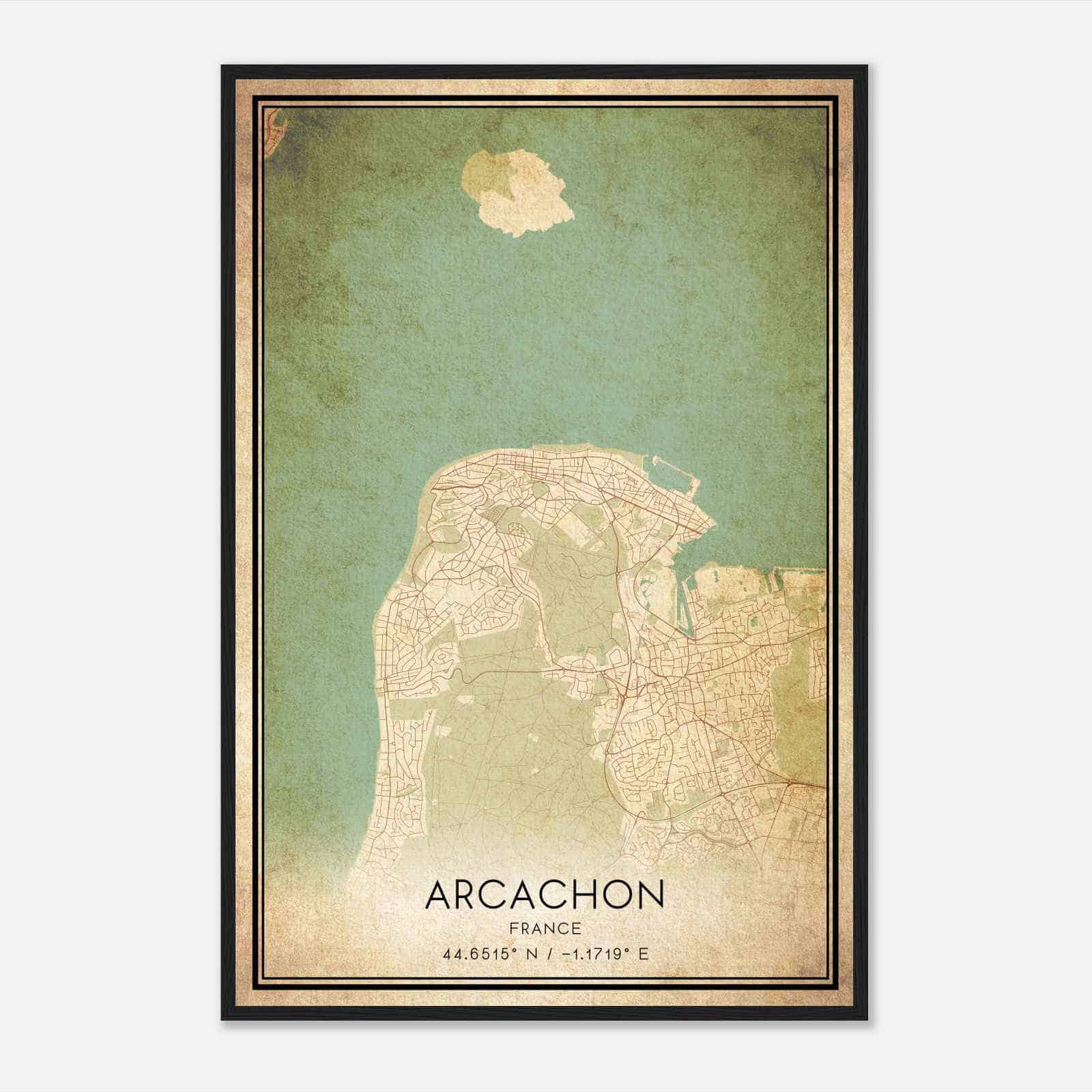 Vintage Arcachon France Map Poster, Arcachon City Road Wall Art Print
