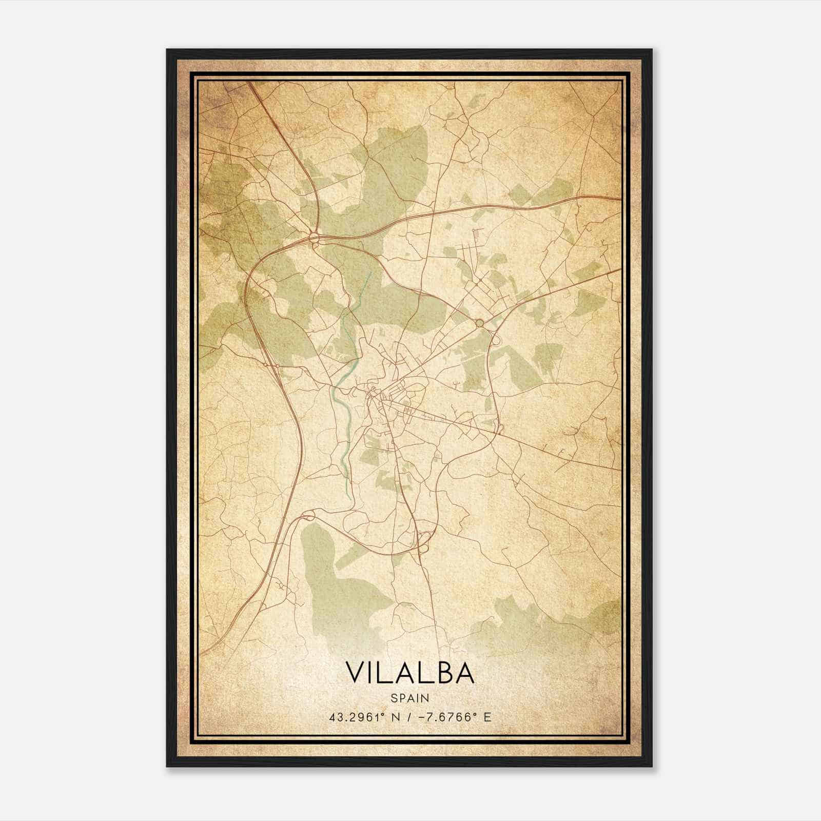 Vintage Villalba Spain Map Poster, Villalba City Road Wall Art Print