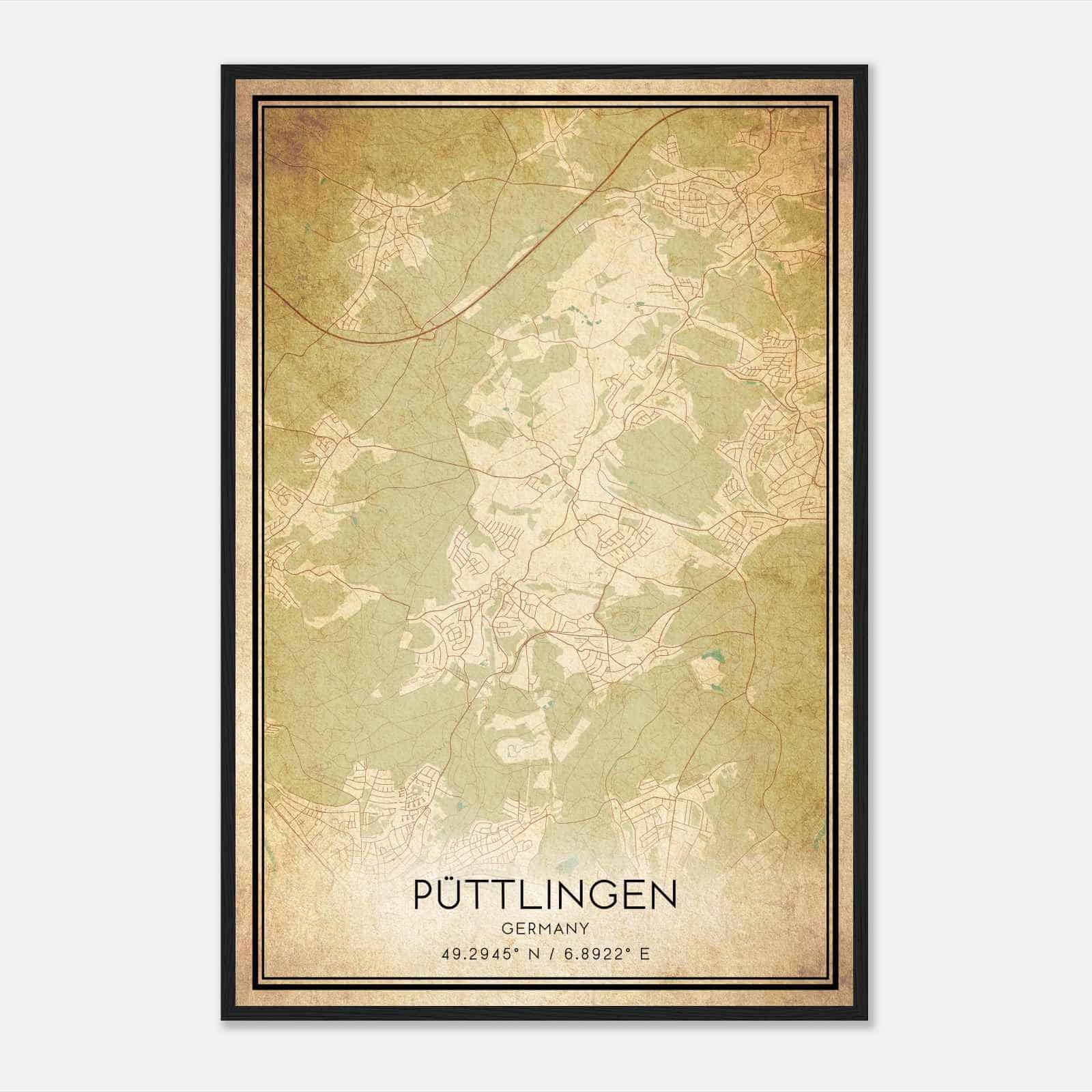 Vintage Puttlingen Germany Map Poster, Puttlingen City Road Wall Art Print
