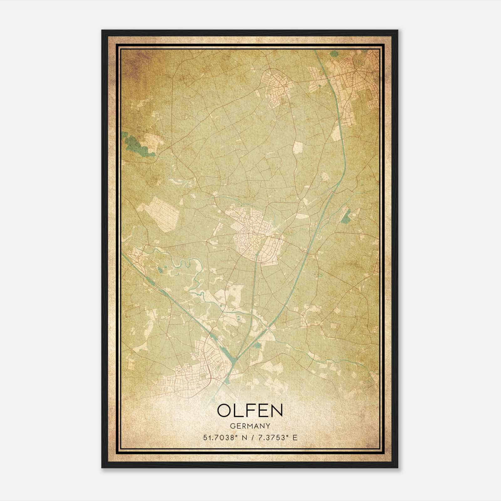 Vintage Olfen Germany Map Poster, Olfen City Road Wall Art Print