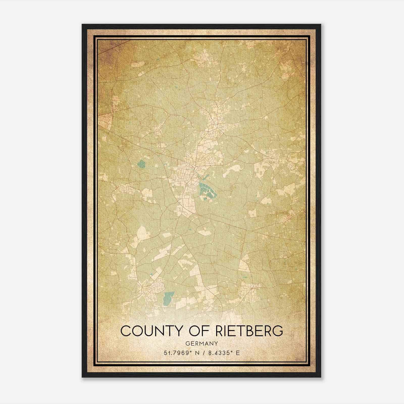 Vintage Rietberg Germany Map Poster, Rietberg City Road Wall Art Print