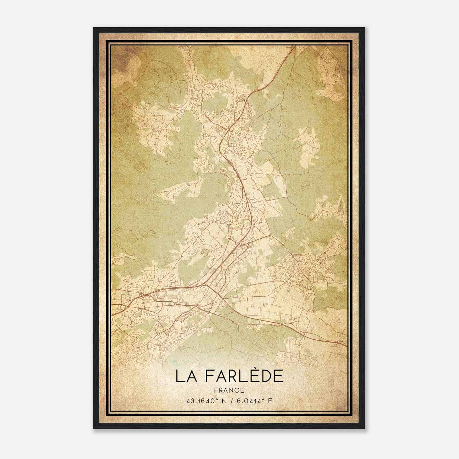 Vintage La Farlede France Map Poster, La Farlede City Road Wall Art Print