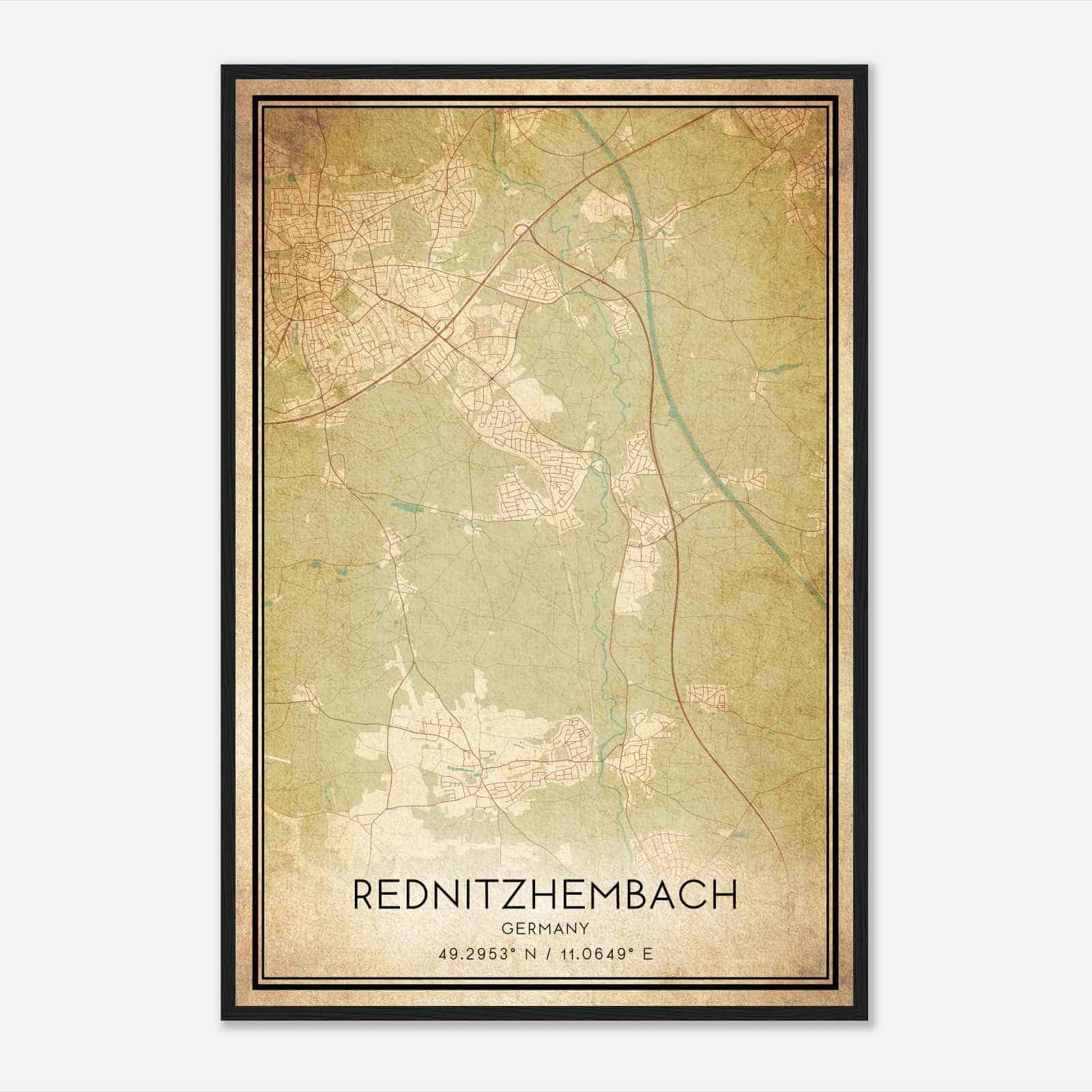 Vintage Rednitzhembach Germany Map Poster, Rednitzhembach City Road Wall Art Print
