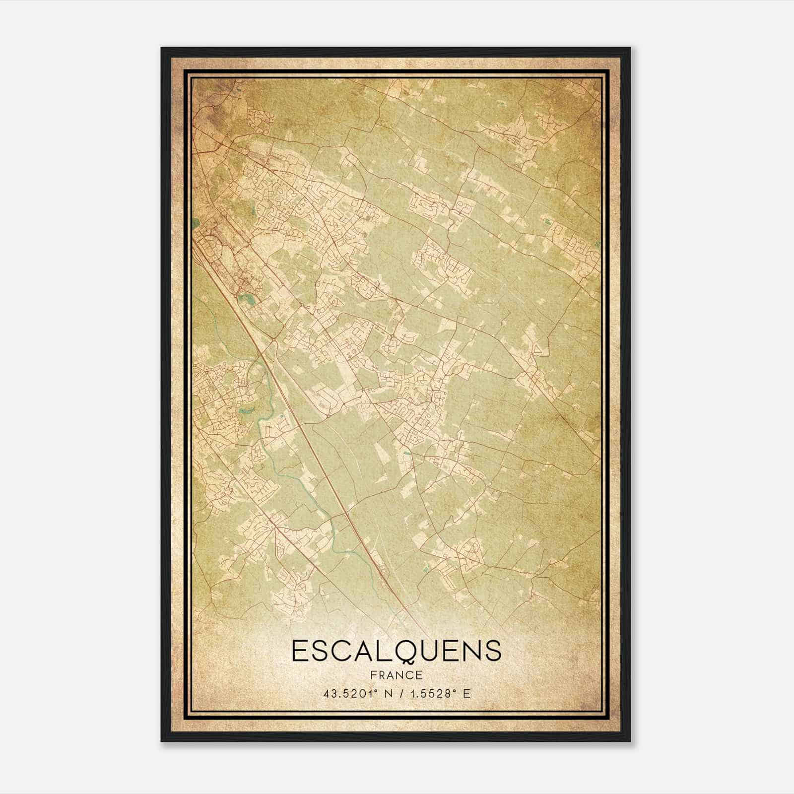 Vintage Escalquens France Map Poster, Escalquens City Road Wall Art Print