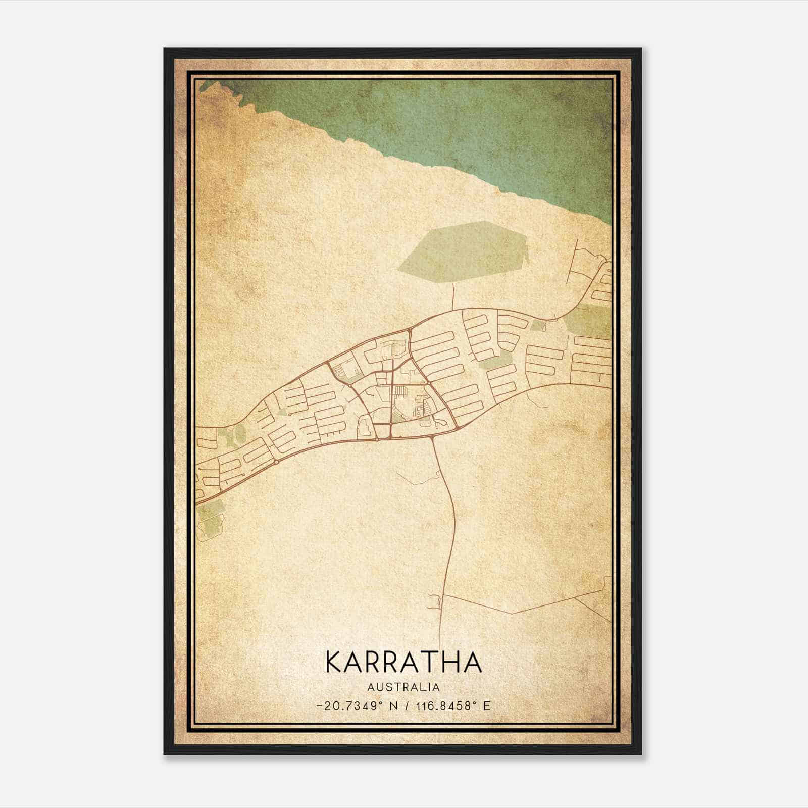 Vintage Karratha Australia Map Poster, Karratha City Road Wall Art Print