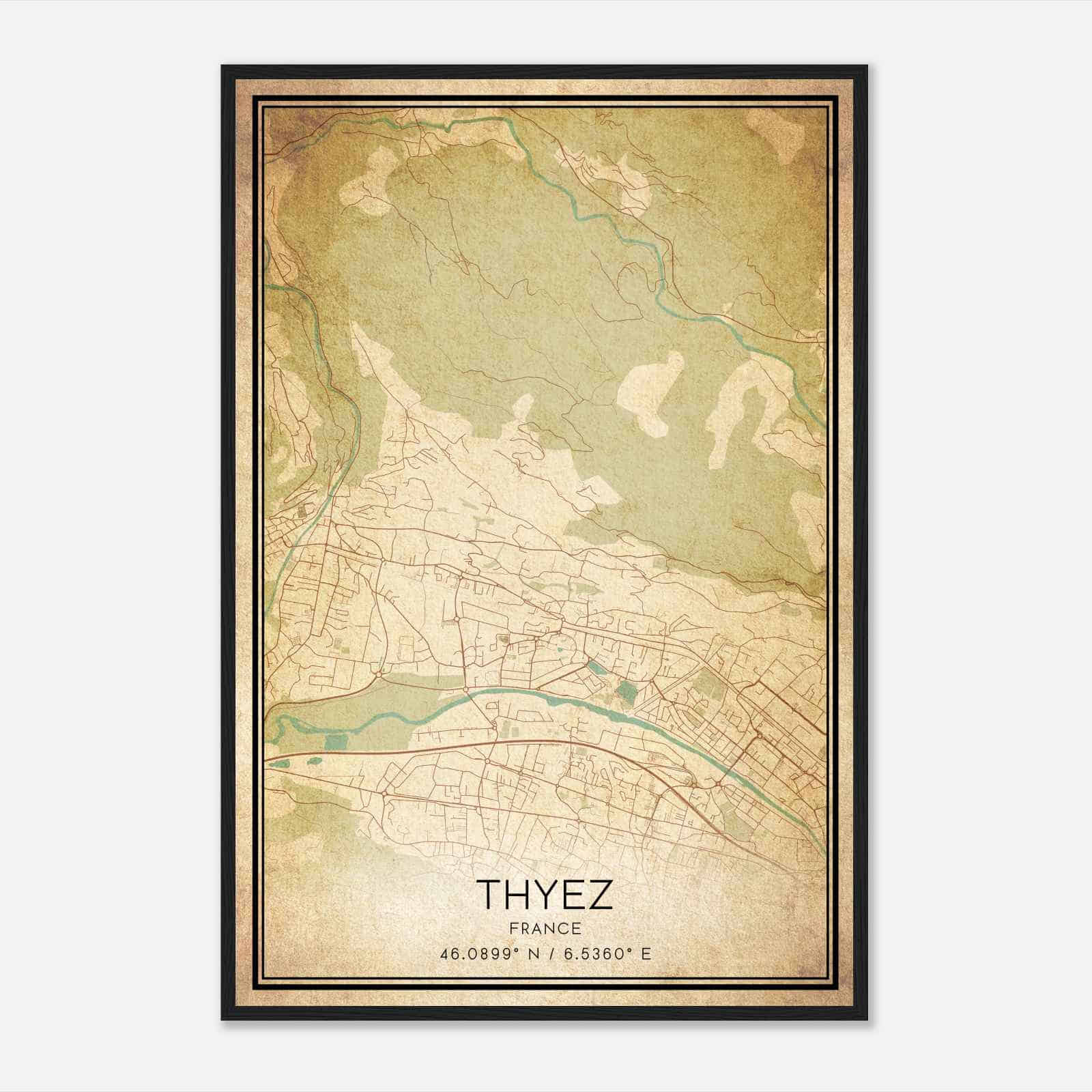 Vintage Thyez France Map Poster, Thyez City Road Wall Art Print