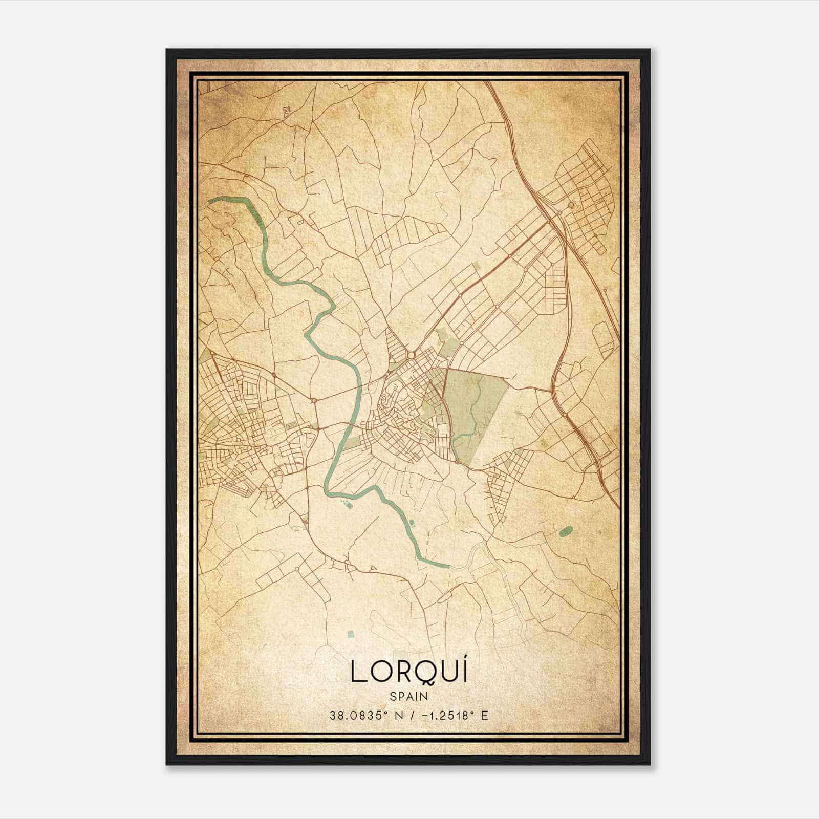 Vintage Lorqui Spain Map Poster, Lorqui City Road Wall Art Print