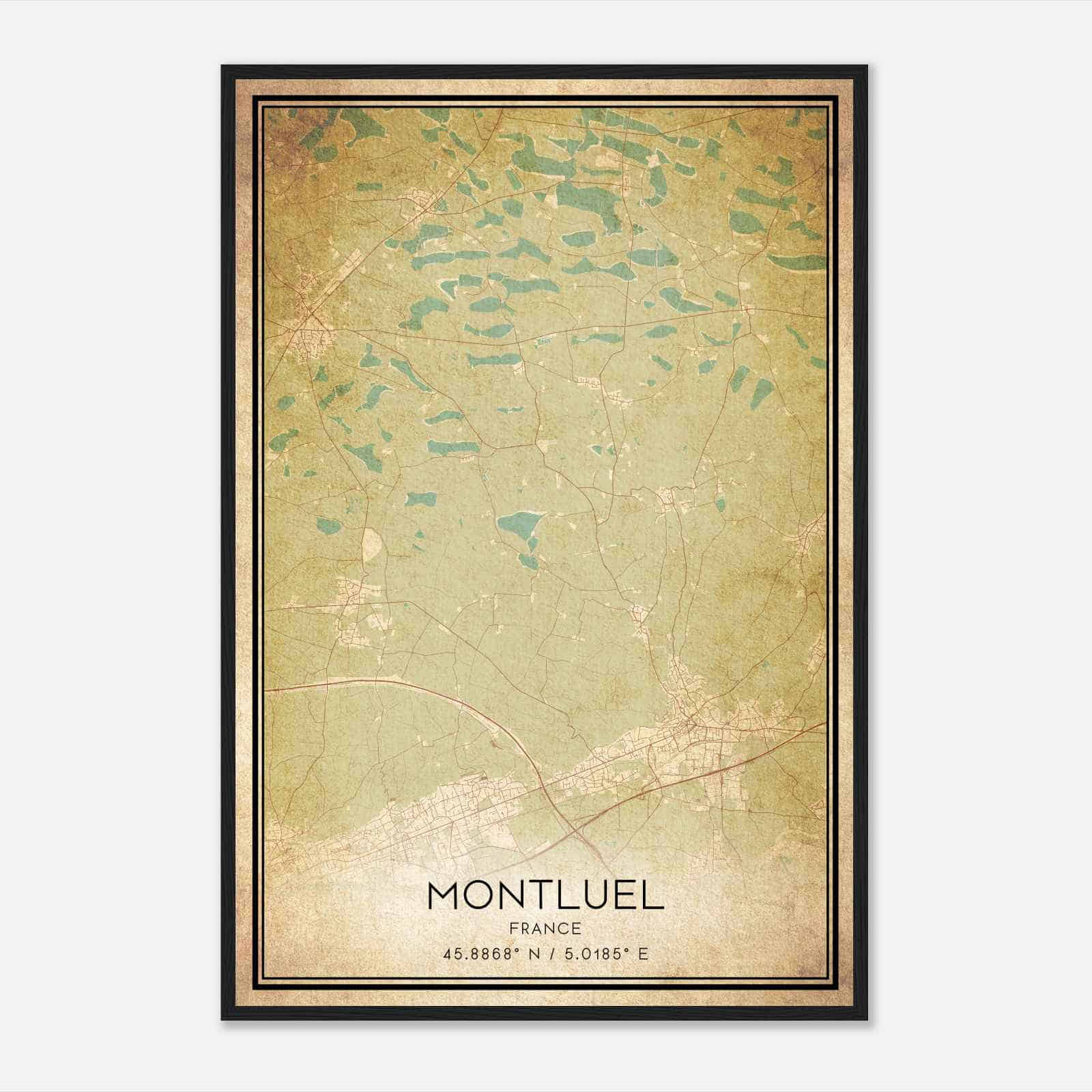 Vintage Montluel France Map Poster, Montluel City Road Wall Art Print