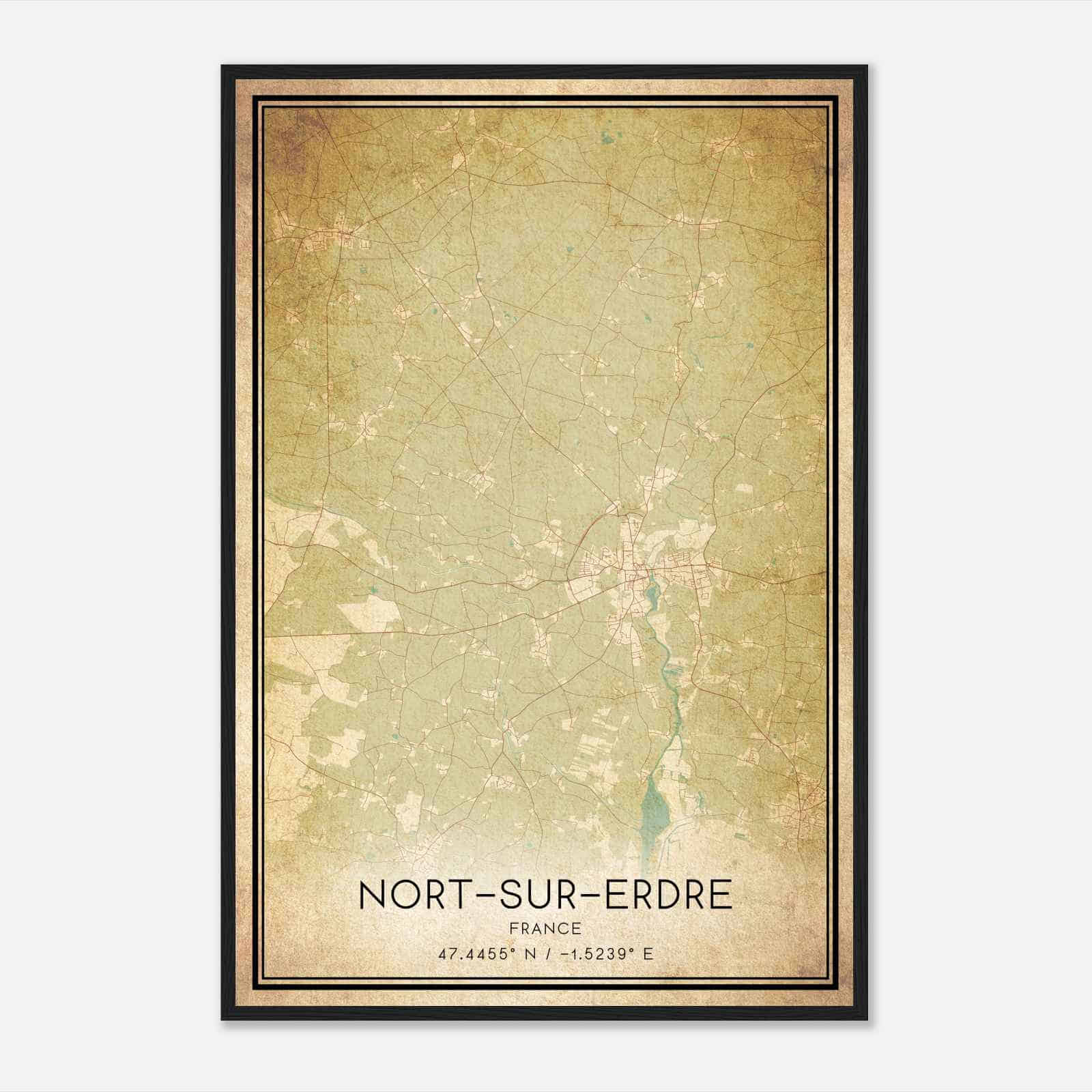 Vintage Nort-sur-Erdre France Map Poster, Nort-sur-Erdre City Road Wall Art Print