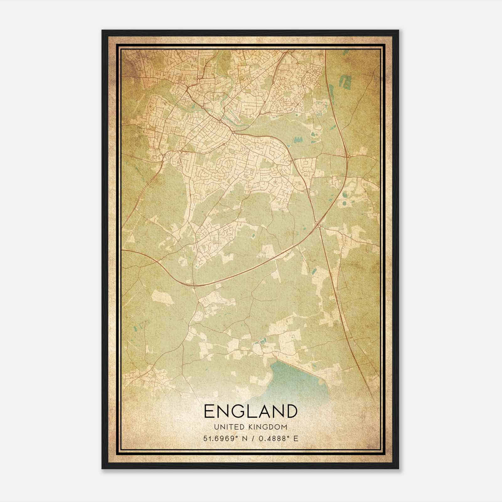 Vintage Galleywood United Kingdom Map Poster, Galleywood City Road Wall Art Print