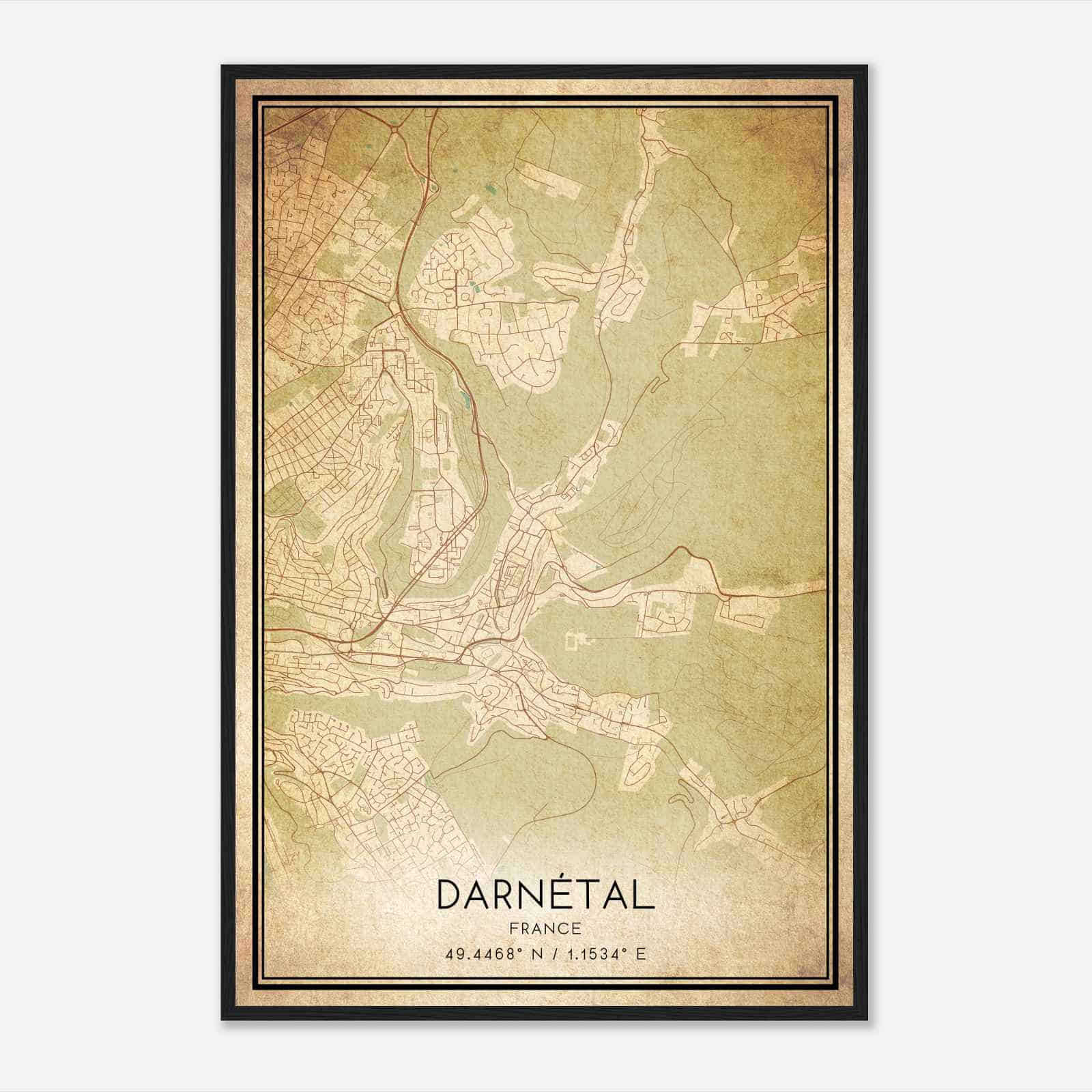 Vintage Darnetal France Map Poster, Darnetal City Road Wall Art Print