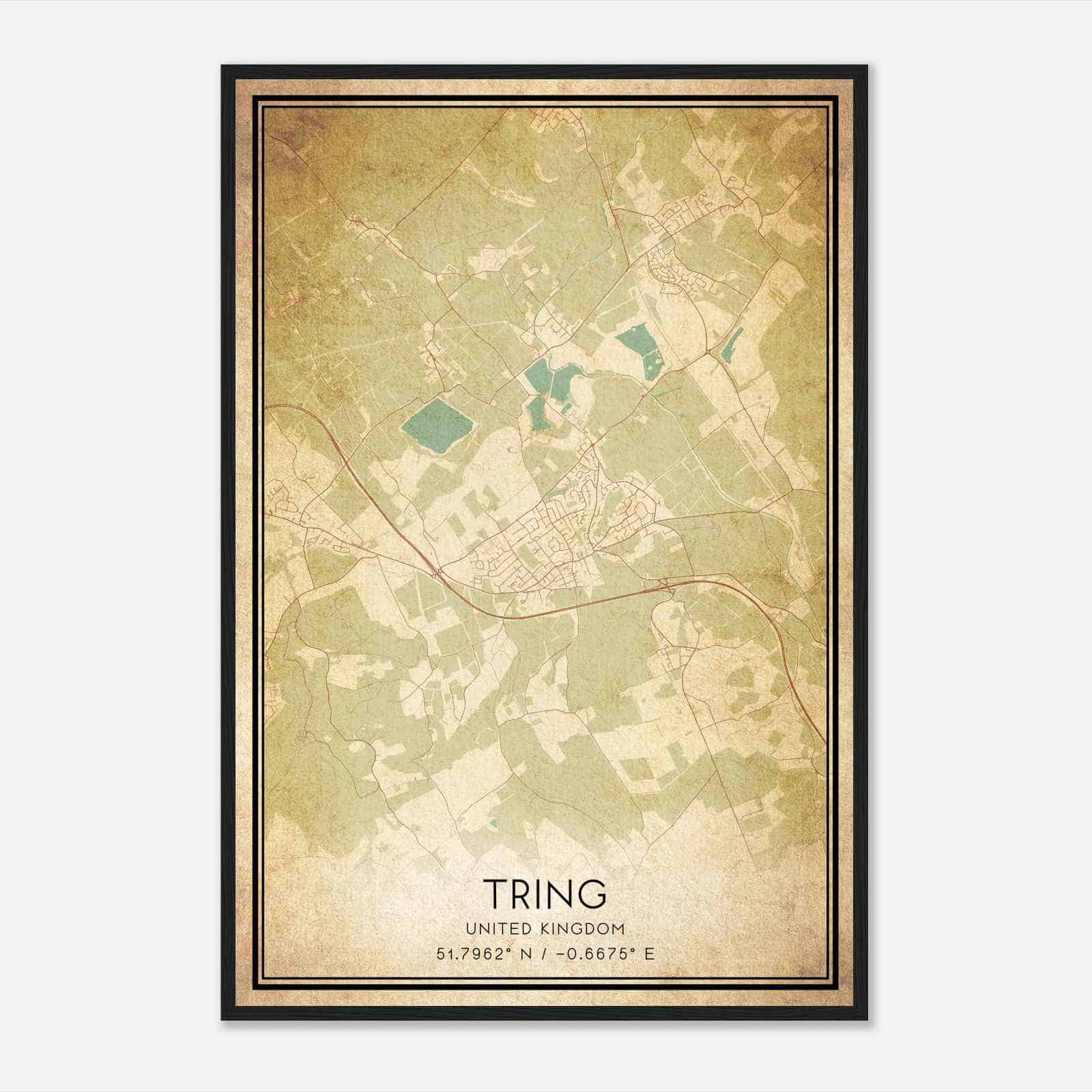 Vintage Tring United Kingdom Map Poster, Tring City Road Wall Art Print