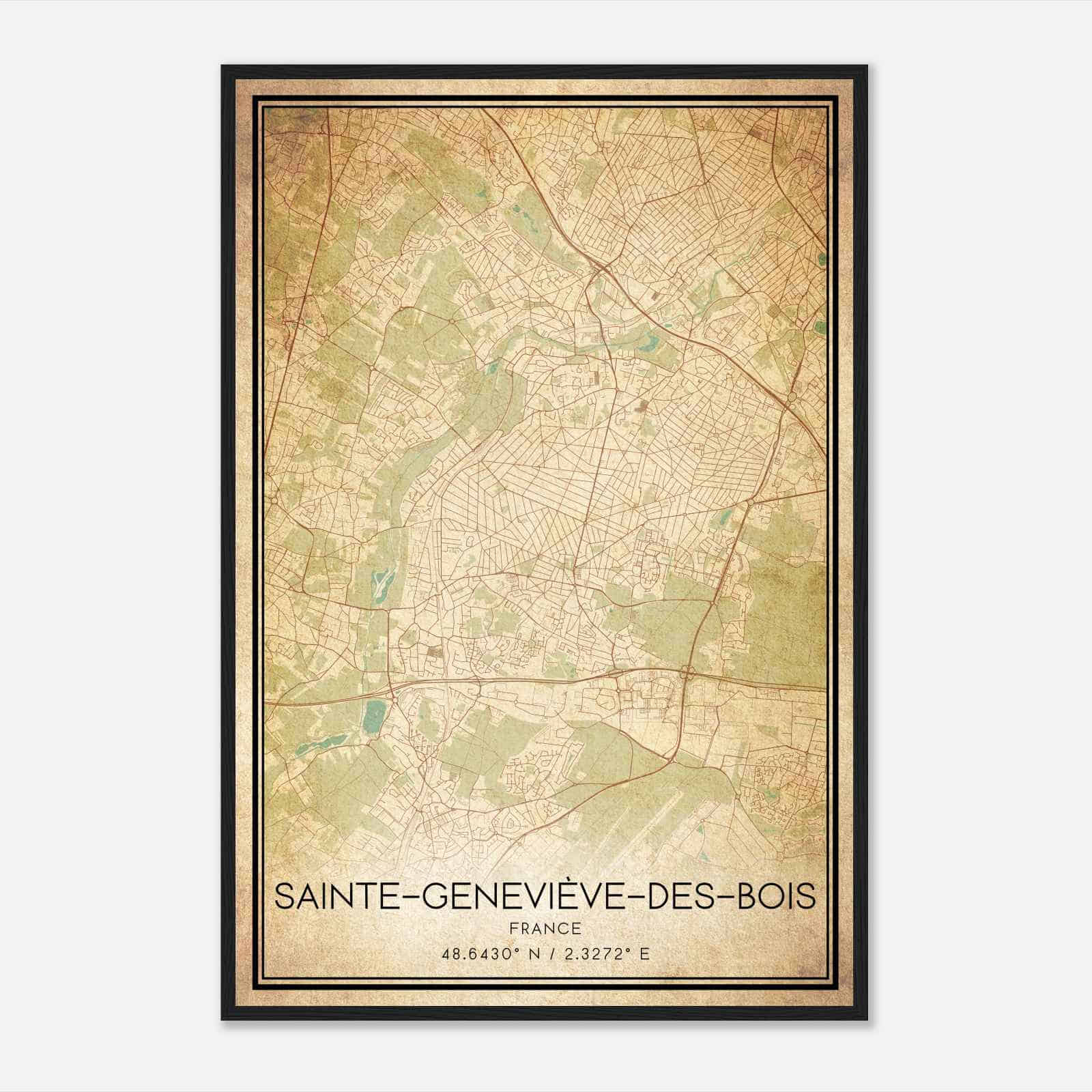 Vintage Sainte-Genevieve-des-Bois France Map Poster, Sainte-Genevieve-des-Bois City Road Wall Art Print