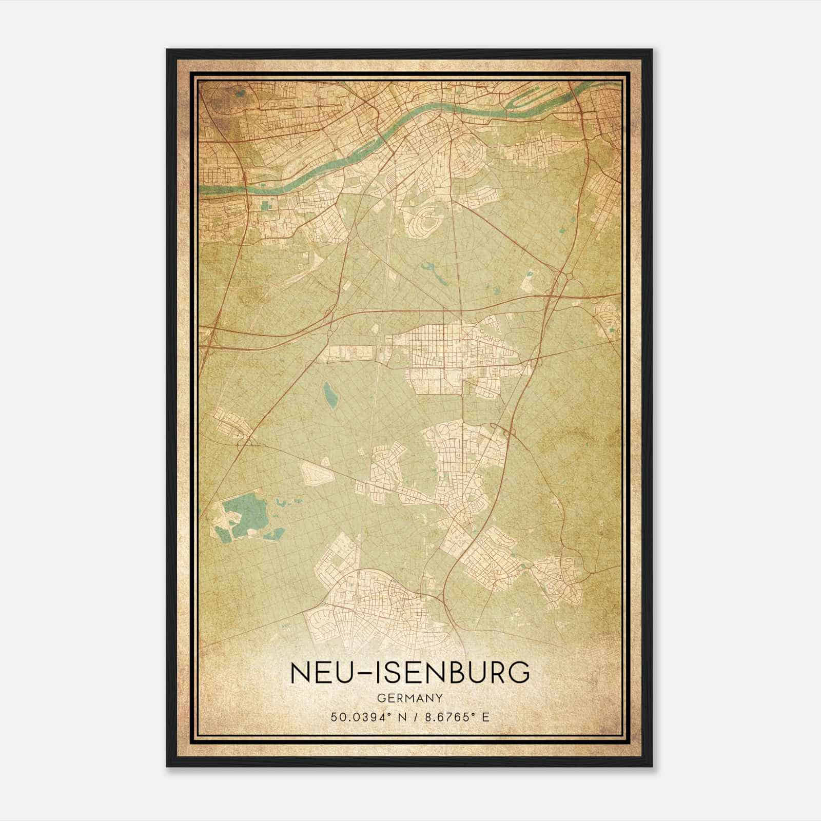 Vintage Neu Isenburg Germany Map Poster, Neu Isenburg City Road Wall Art Print
