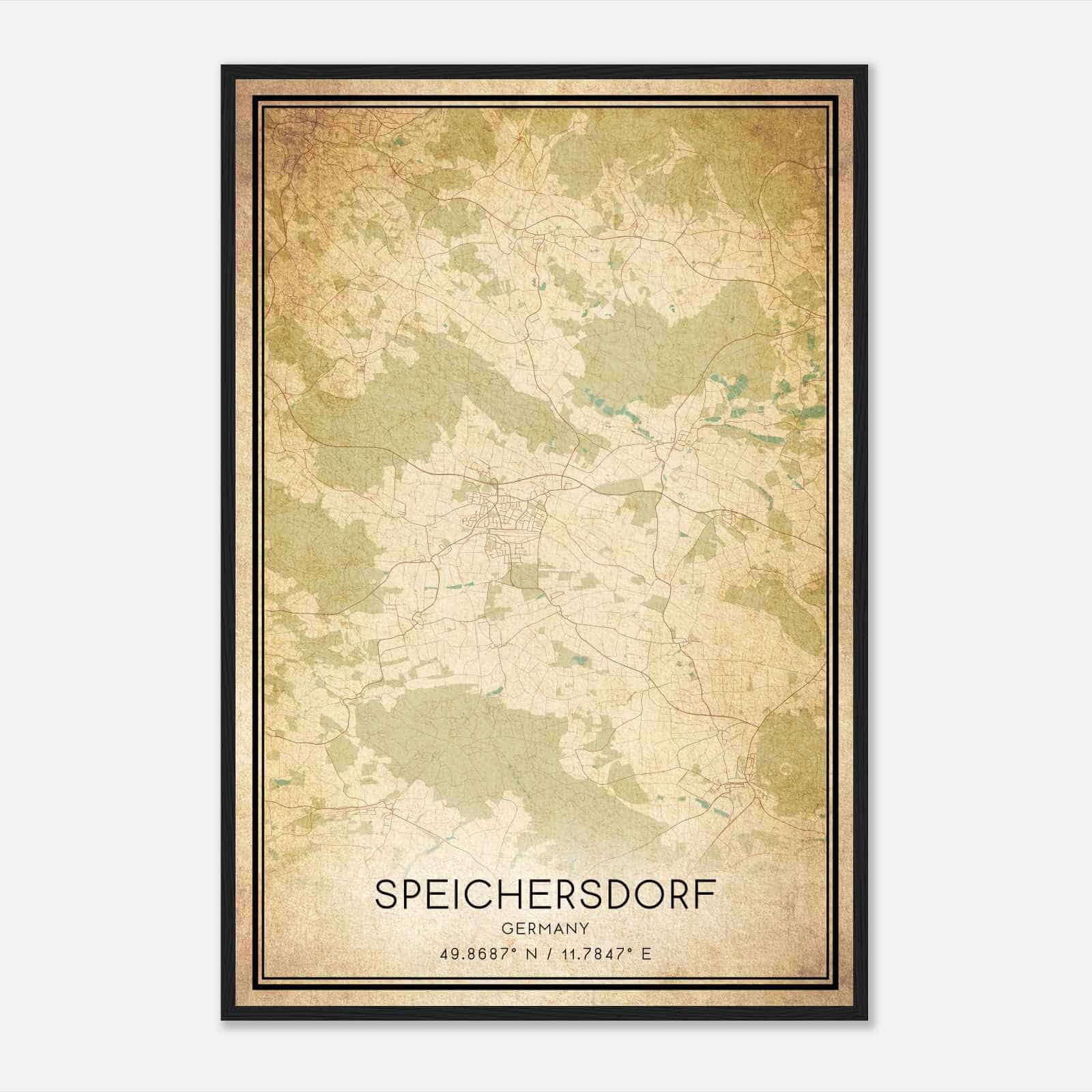 Vintage Speichersdorf Germany Map Poster, Speichersdorf City Road Wall Art Print