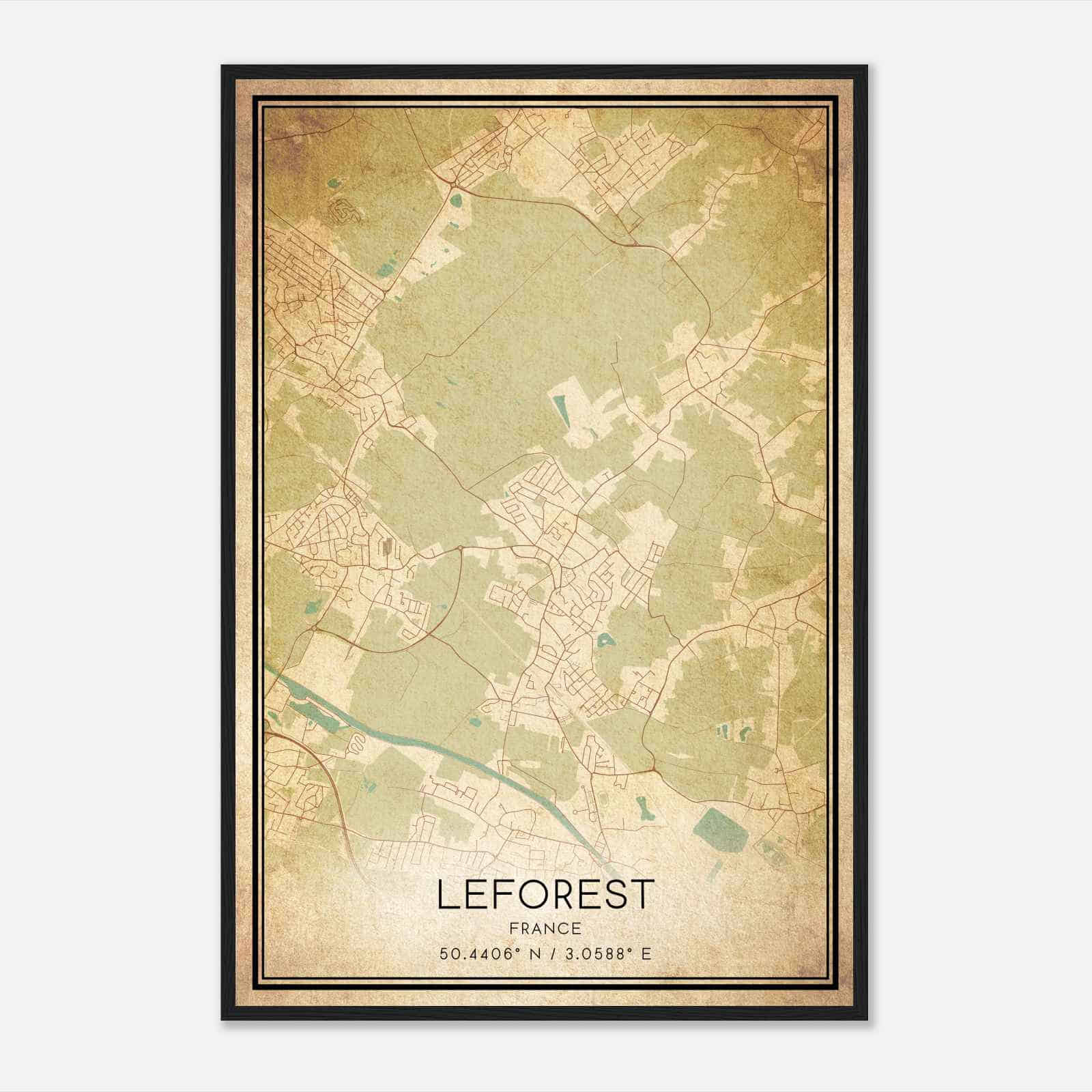 Vintage Leforest France Map Poster, Leforest City Road Wall Art Print