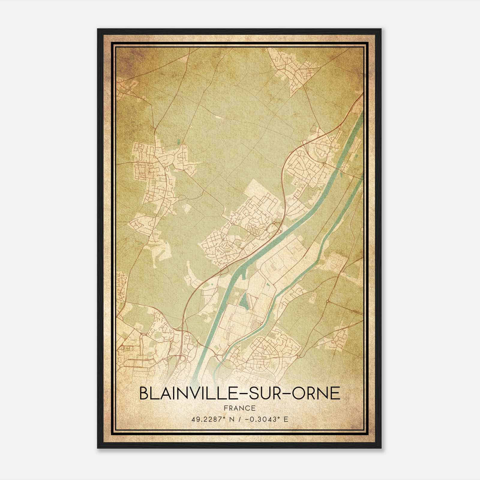 Vintage Blainville-sur-Orne France Map Poster, Blainville-sur-Orne City Road Wall Art Print