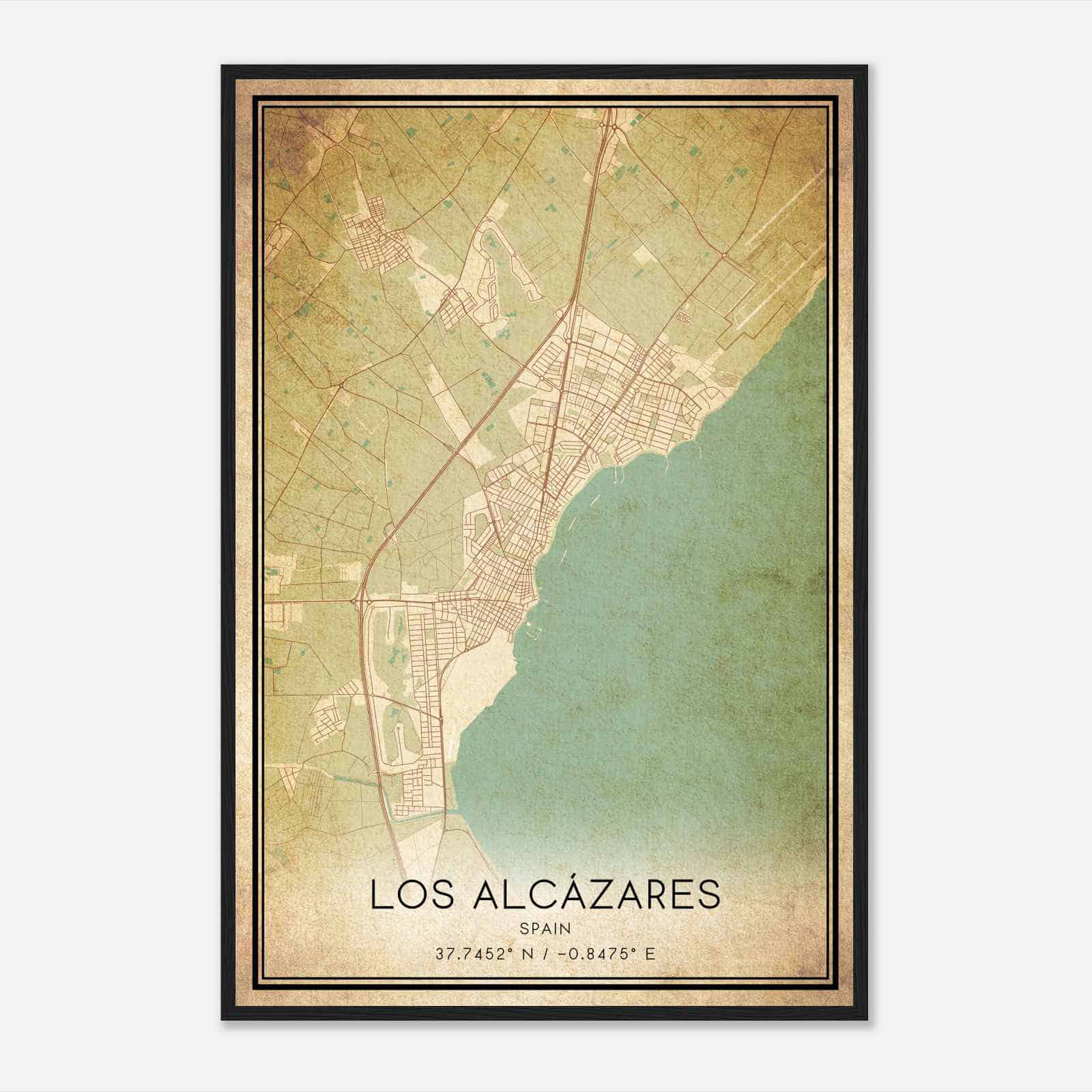 Vintage Los Alcazares Spain Map Poster, Los Alcazares City Road Wall Art Print