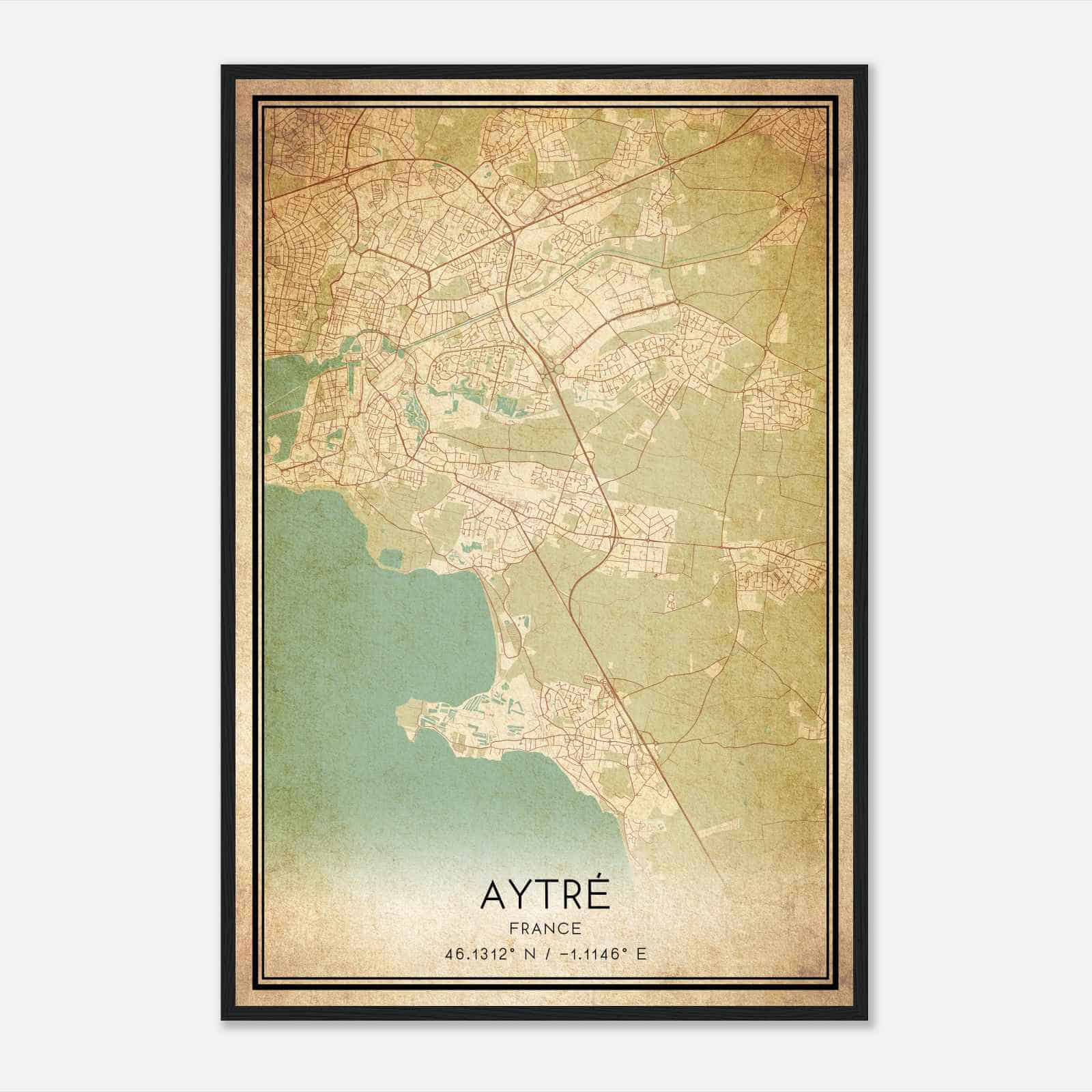 Vintage Aytre France Map Poster, Aytre City Road Wall Art Print
