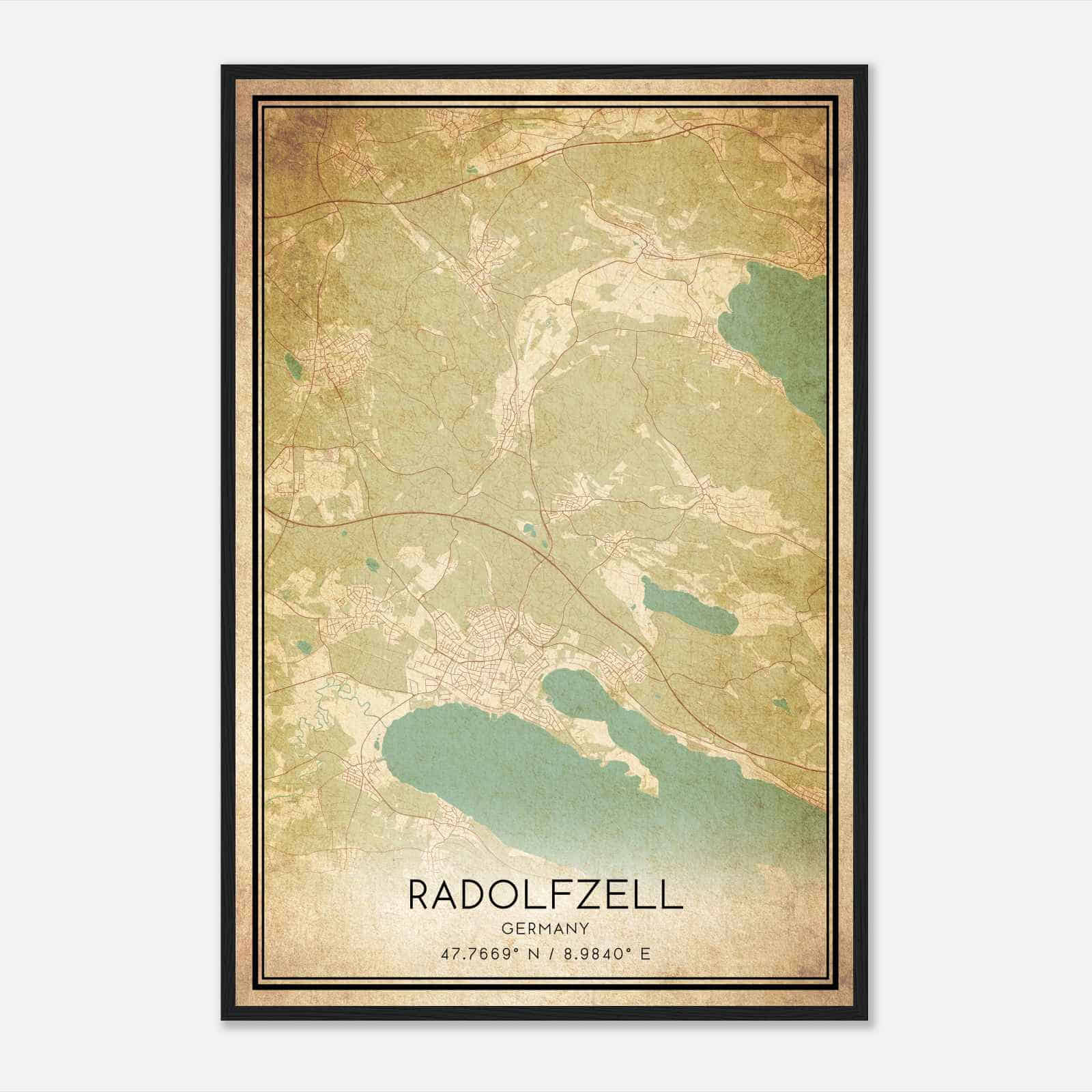 Vintage Radolfzell am Bodensee Germany Map Poster, Radolfzell am Bodensee City Road Wall Art Print
