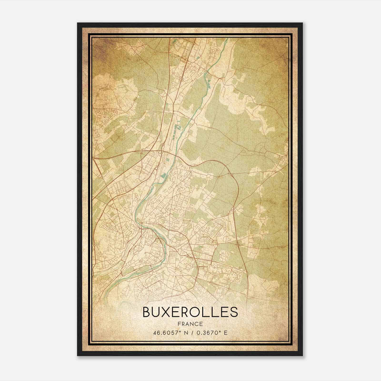 Vintage Buxerolles France Map Poster, Buxerolles City Road Wall Art Print