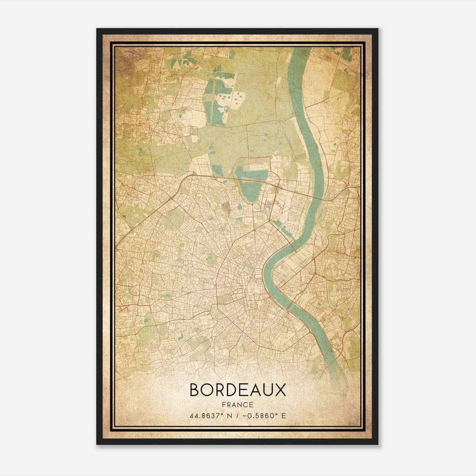 Vintage Bordeaux France Map Poster, Bordeaux City Road Wall Art Print
