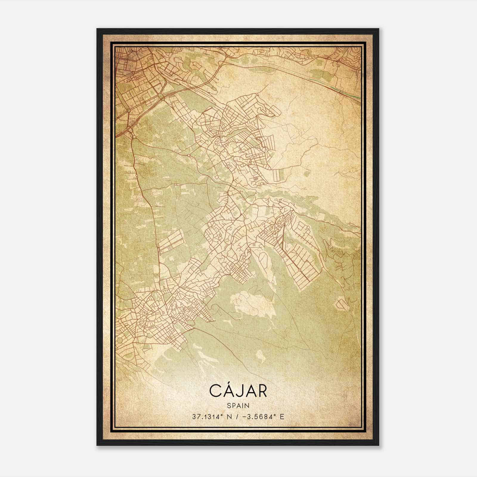 Vintage Cajar Spain Map Poster, Cajar City Road Wall Art Print