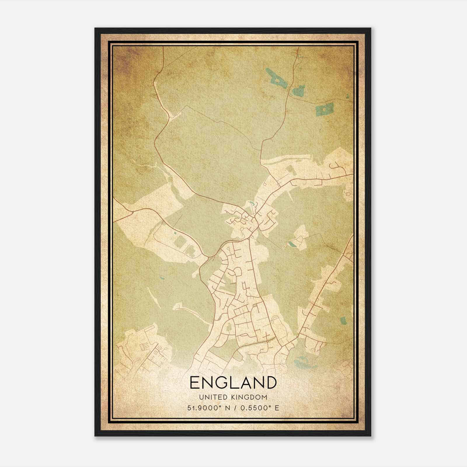 Vintage Braintree United Kingdom Map Poster, Braintree City Road Wall Art Print