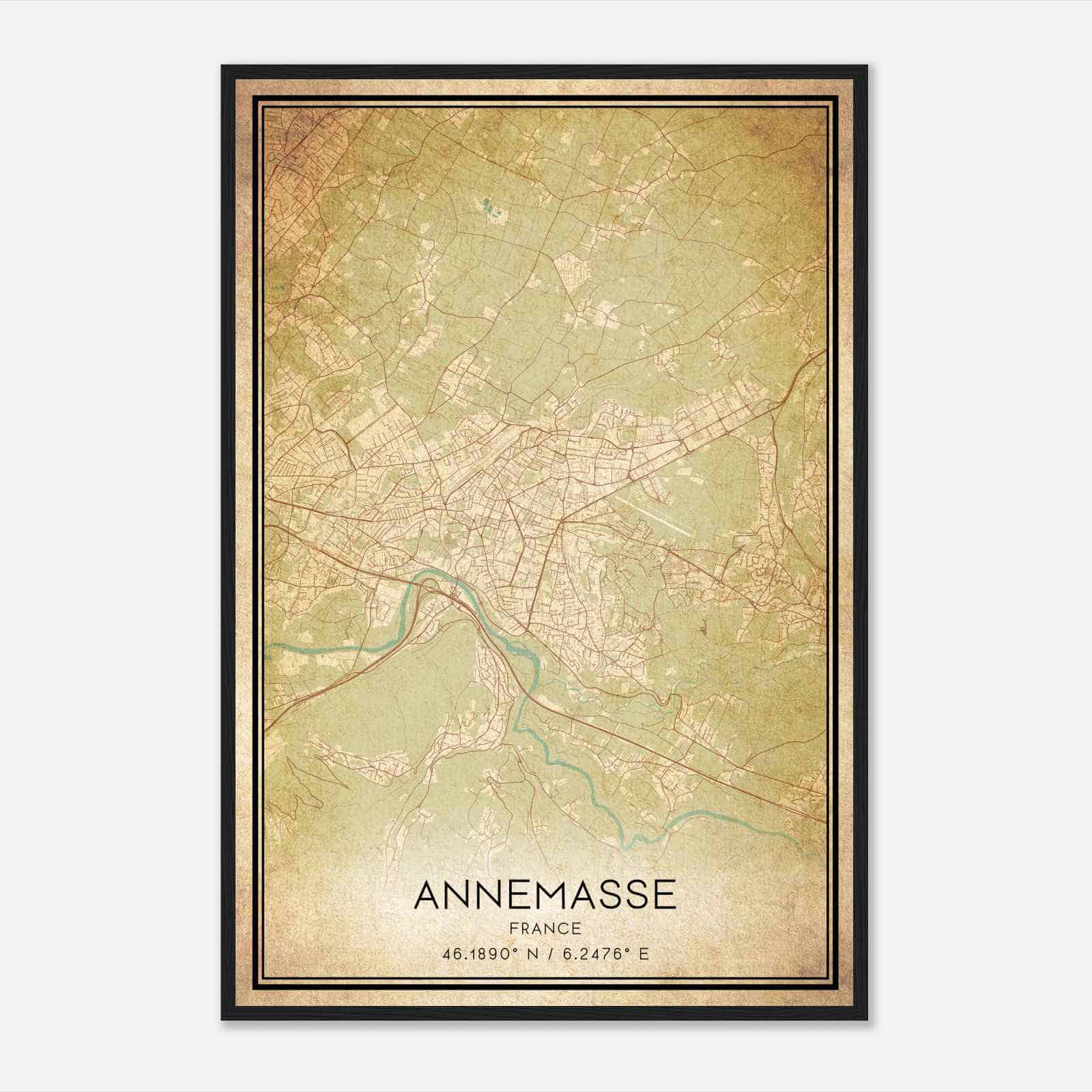 Vintage Annemasse France Map Poster, Annemasse City Road Wall Art Print
