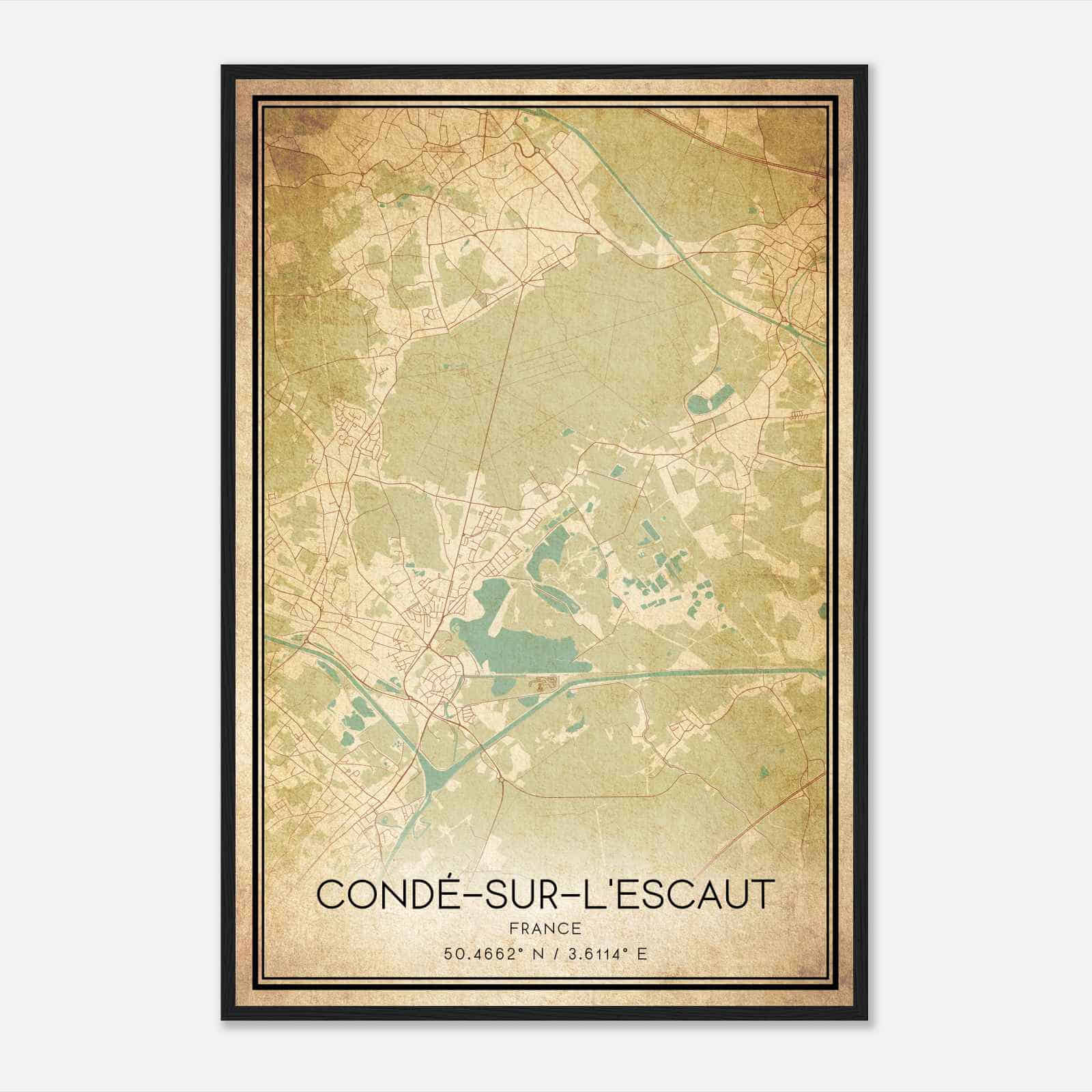 Vintage Conde-sur-l’Escaut France Map Poster, Conde-sur-l’Escaut City Road Wall Art Print