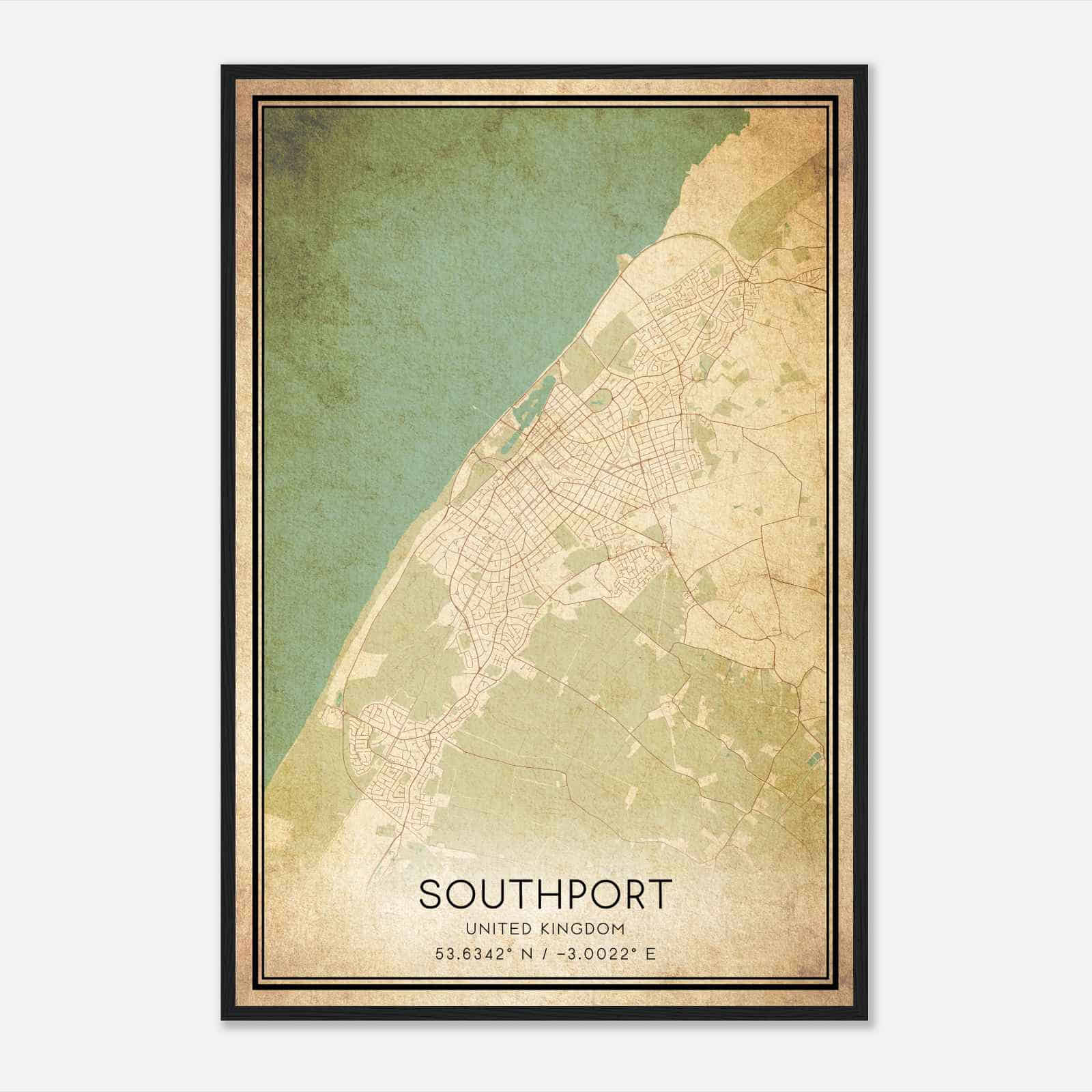 Vintage Southport United Kingdom Map Poster, Southport City Road Wall Art Print Vintage Southport United Kingdom Map Poster, Southport City Road Wall Art Print