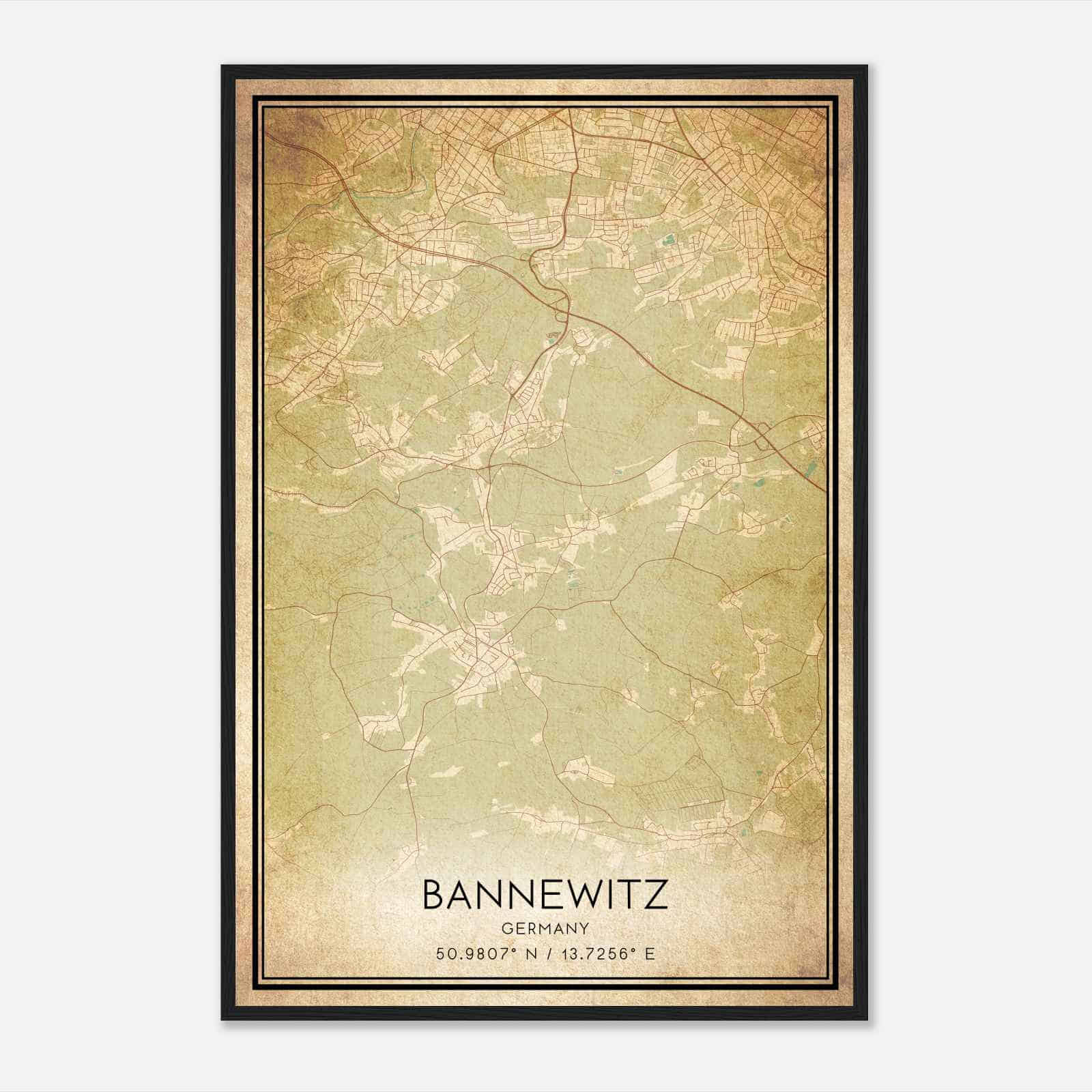 Vintage Bannewitz Germany Map Poster, Bannewitz City Road Wall Art Print