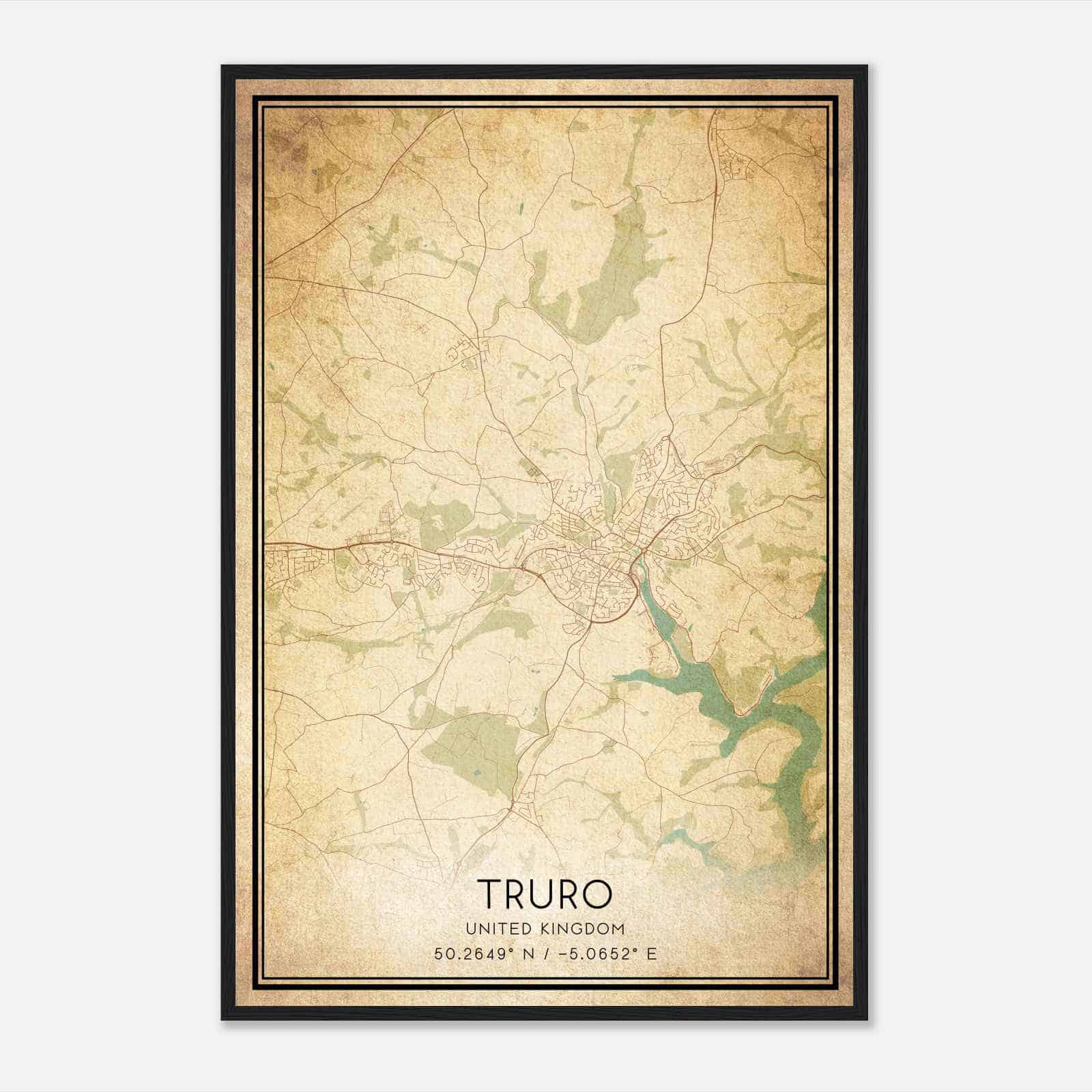 Vintage Truro United Kingdom Map Poster, Truro City Road Wall Art Print