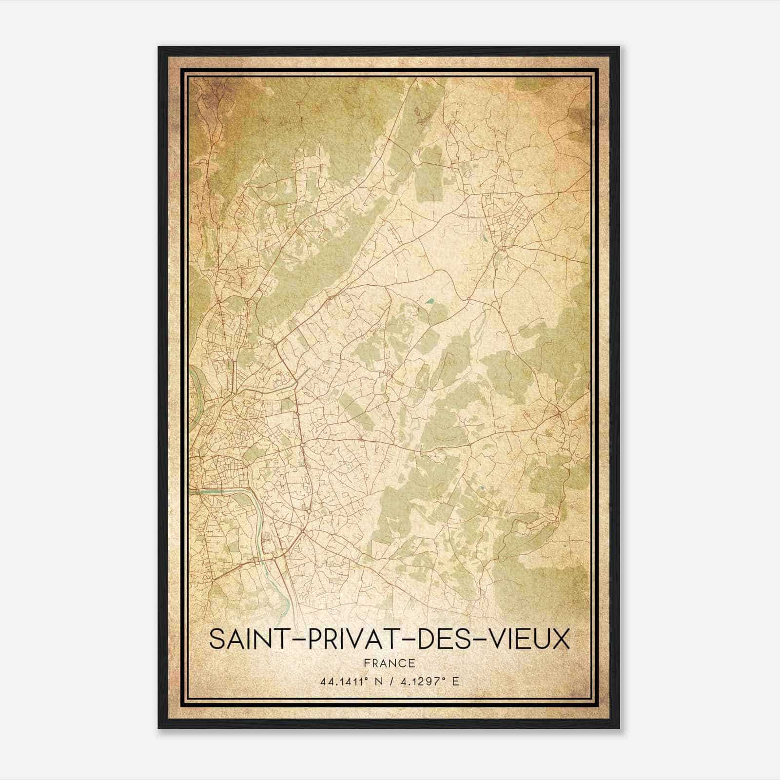 Vintage Saint-Privat-des-Vieux France Map Poster, Saint-Privat-des-Vieux City Road Wall Art Print