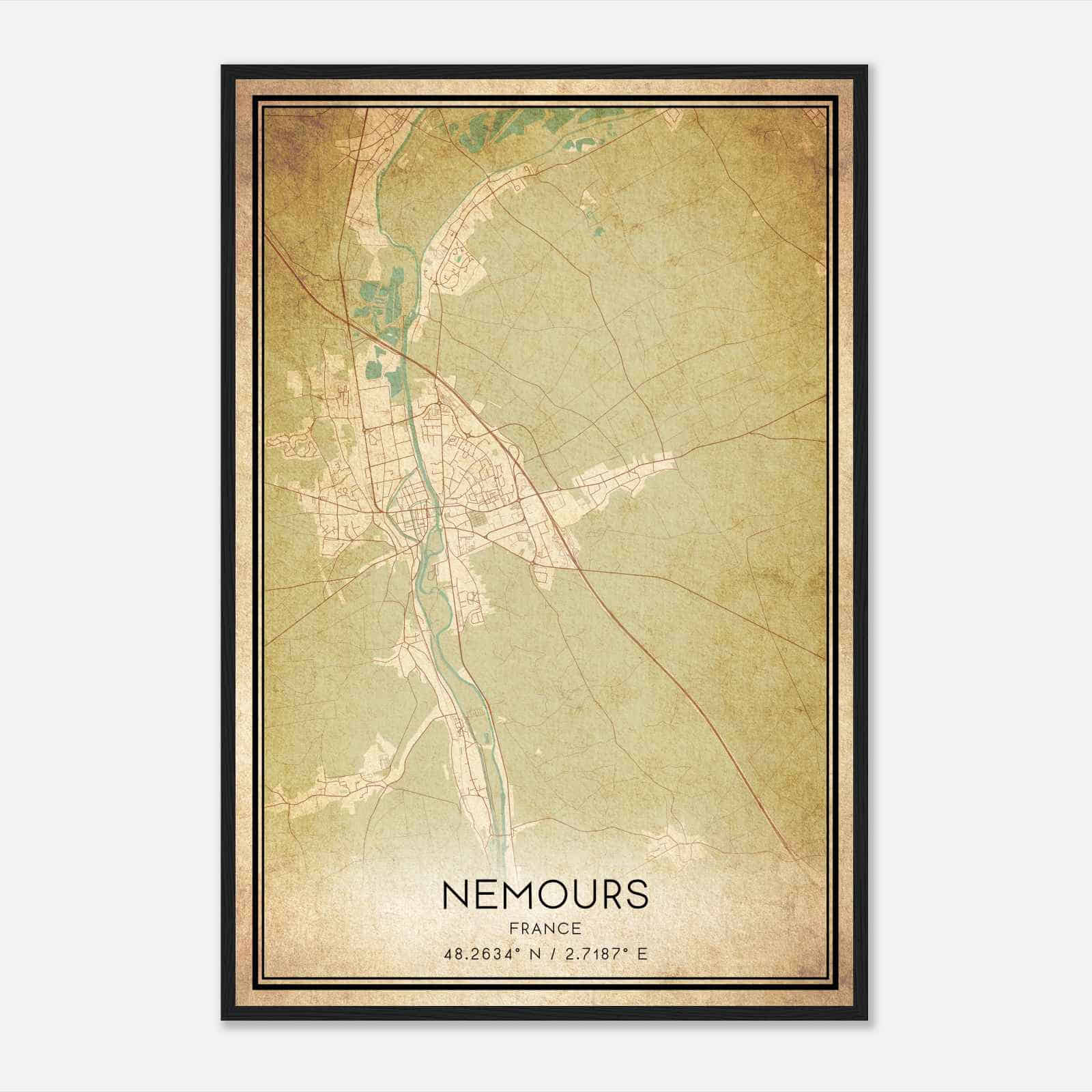 Vintage Nemours France Map Poster, Nemours City Road Wall Art Print