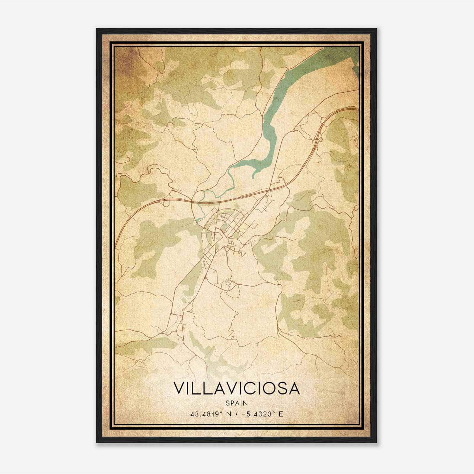 Vintage Villaviciosa Spain Map Poster, Villaviciosa City Road Wall Art Print
