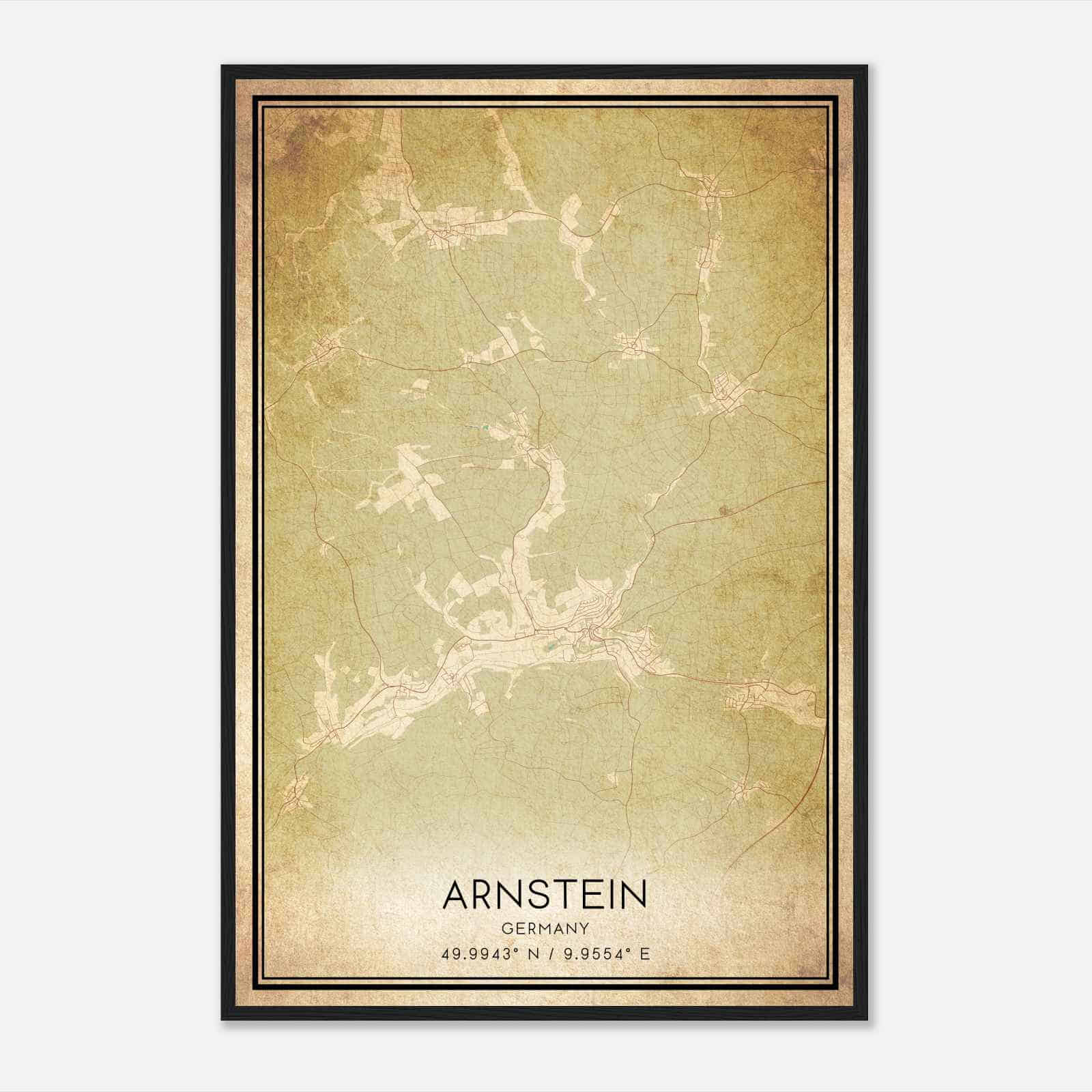 Vintage Arnstein Germany Map Poster, Arnstein City Road Wall Art Print