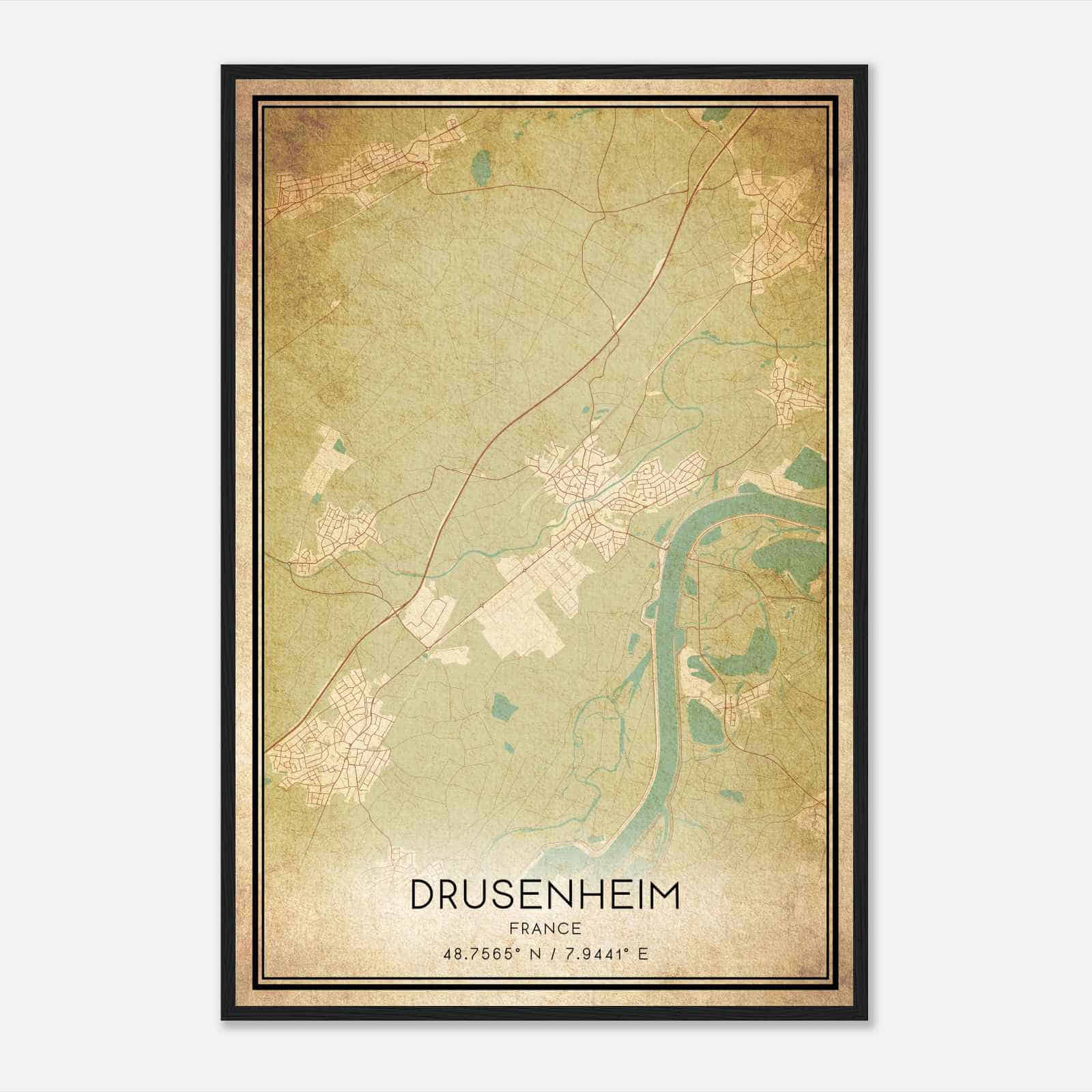 Vintage Drusenheim France Map Poster, Drusenheim City Road Wall Art Print