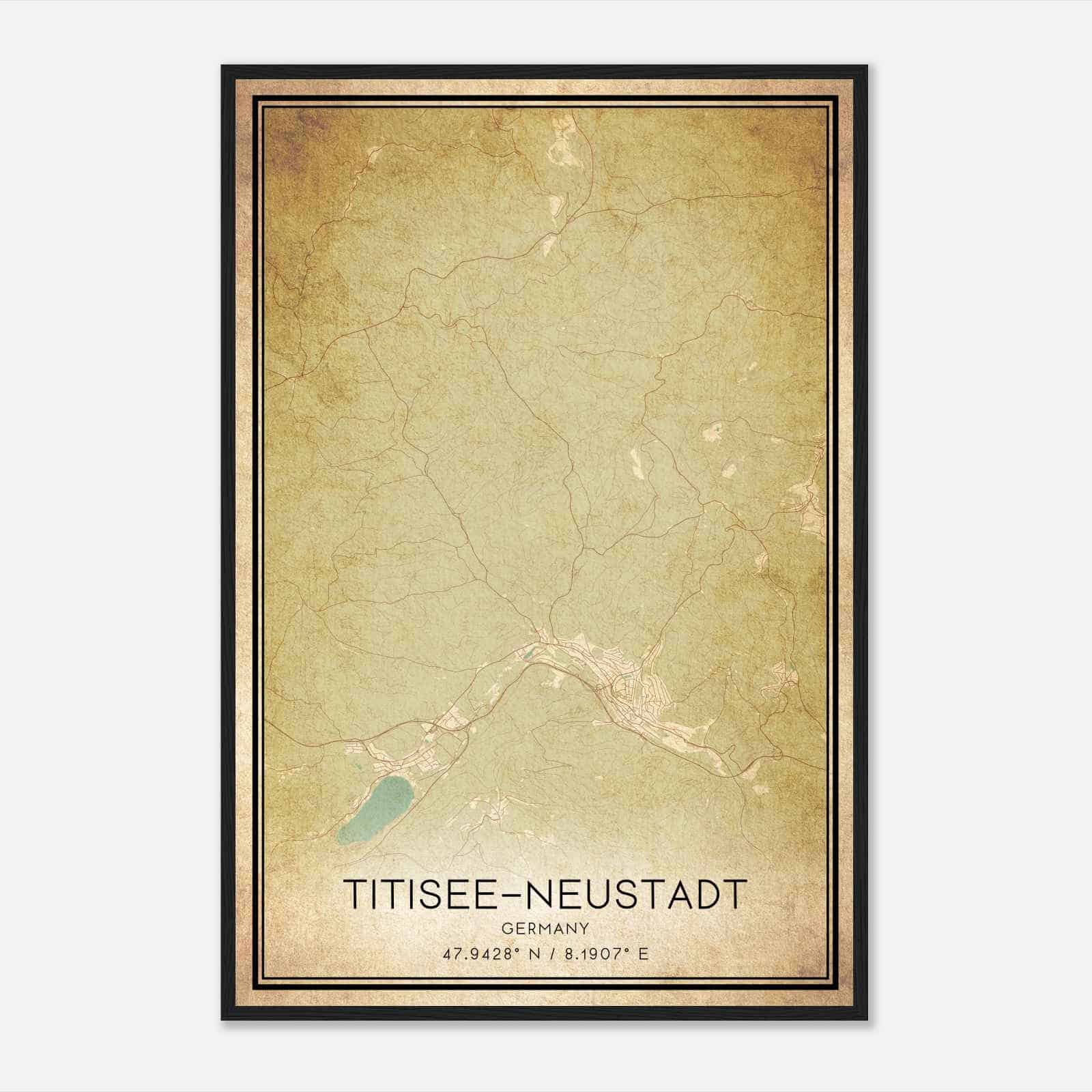 Vintage Titisee-Neustadt Germany Map Poster, Titisee-Neustadt City Road Wall Art Print