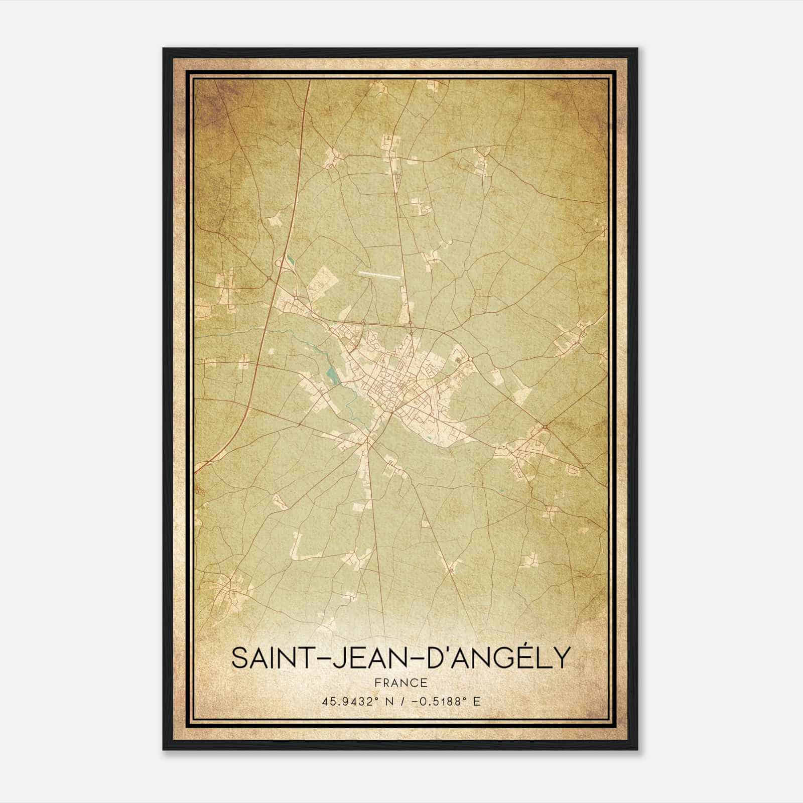 Vintage Saint-Jean-d’Angely France Map Poster, Saint-Jean-d’Angely City Road Wall Art Print