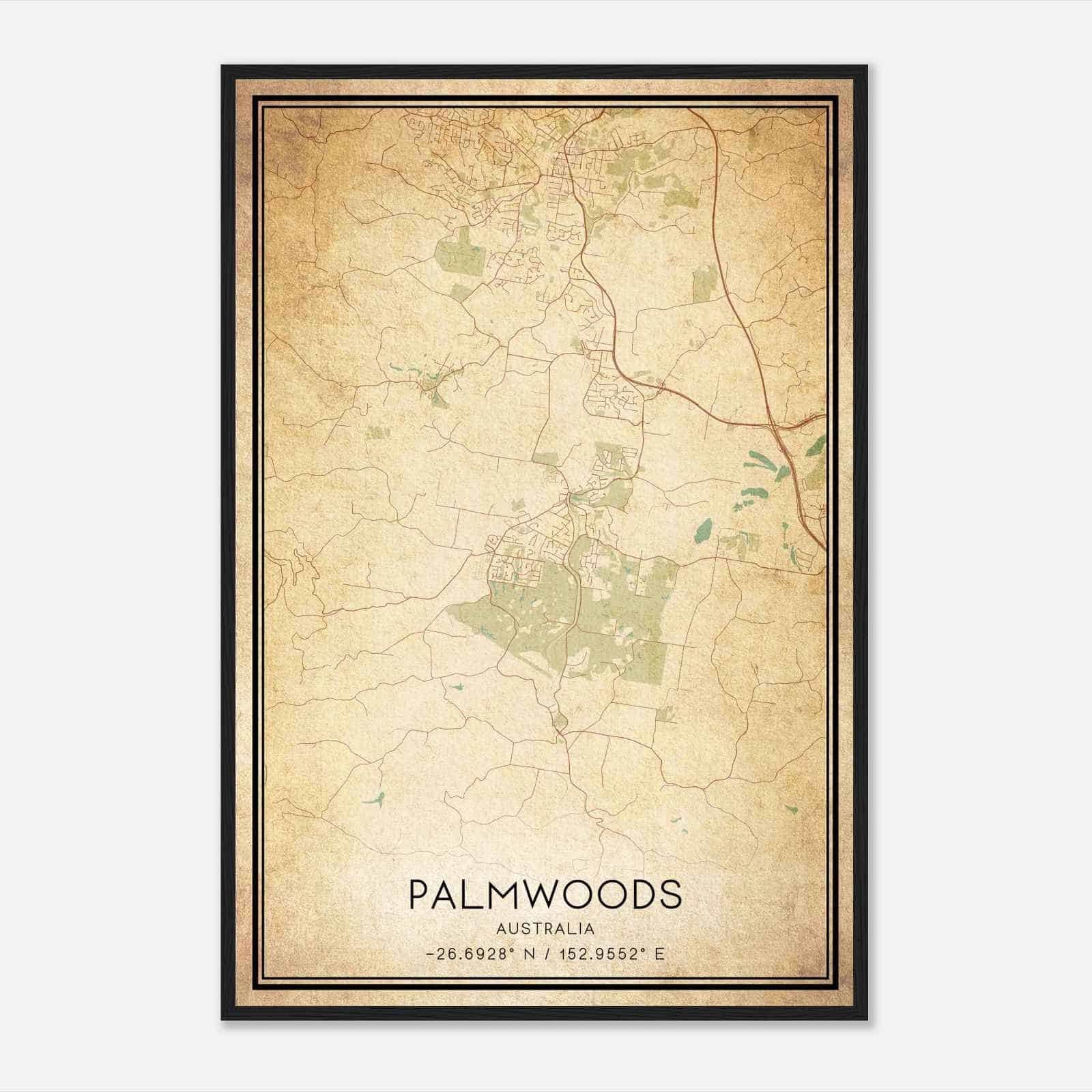 Vintage Palmwoods Australia Map Poster, Palmwoods City Road Wall Art Print