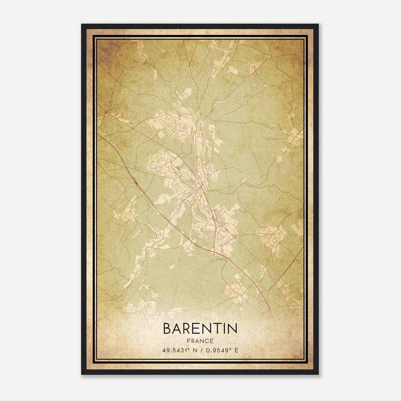 Vintage Barentin France Map Poster, Barentin City Road Wall Art Print