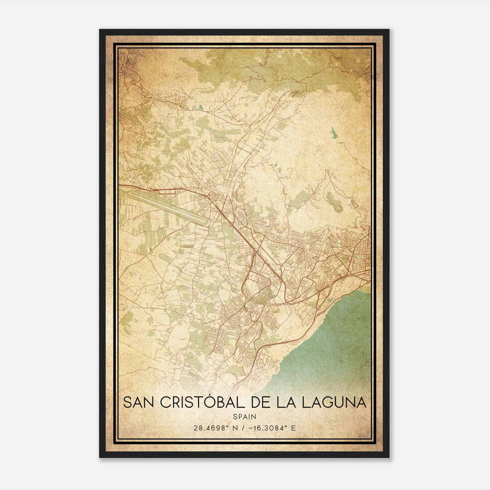 Vintage La Laguna Spain Map Poster, La Laguna City Road Wall Art Print